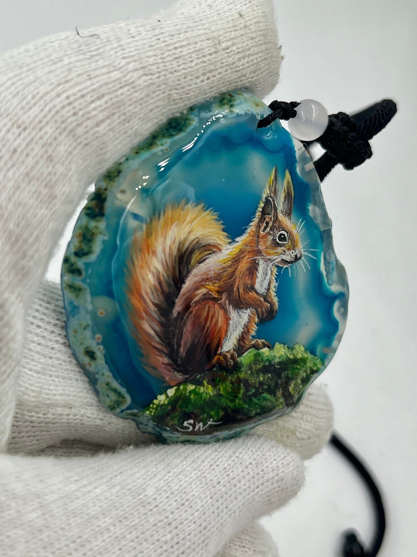 Einzigartige Anhänger /Das Eichhörnchen/Achat/Hand bemalt Juwelen und tragbare Kunst /Natur Schmuck