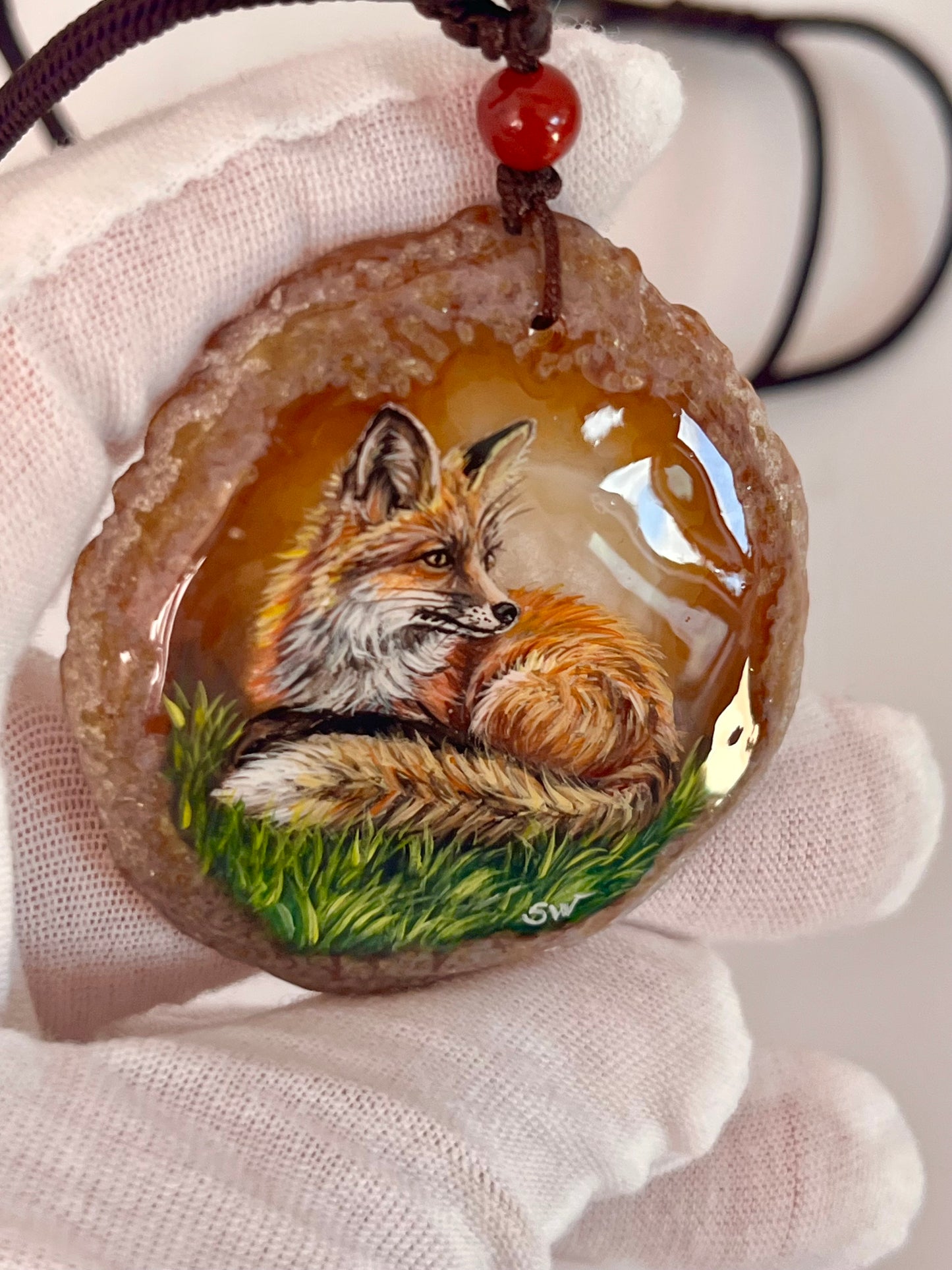 Einzigartige Anhänger /der Fuchs/Achat/Hand bemalt Juwelen und tragbare Kunst /Natur Schmuck