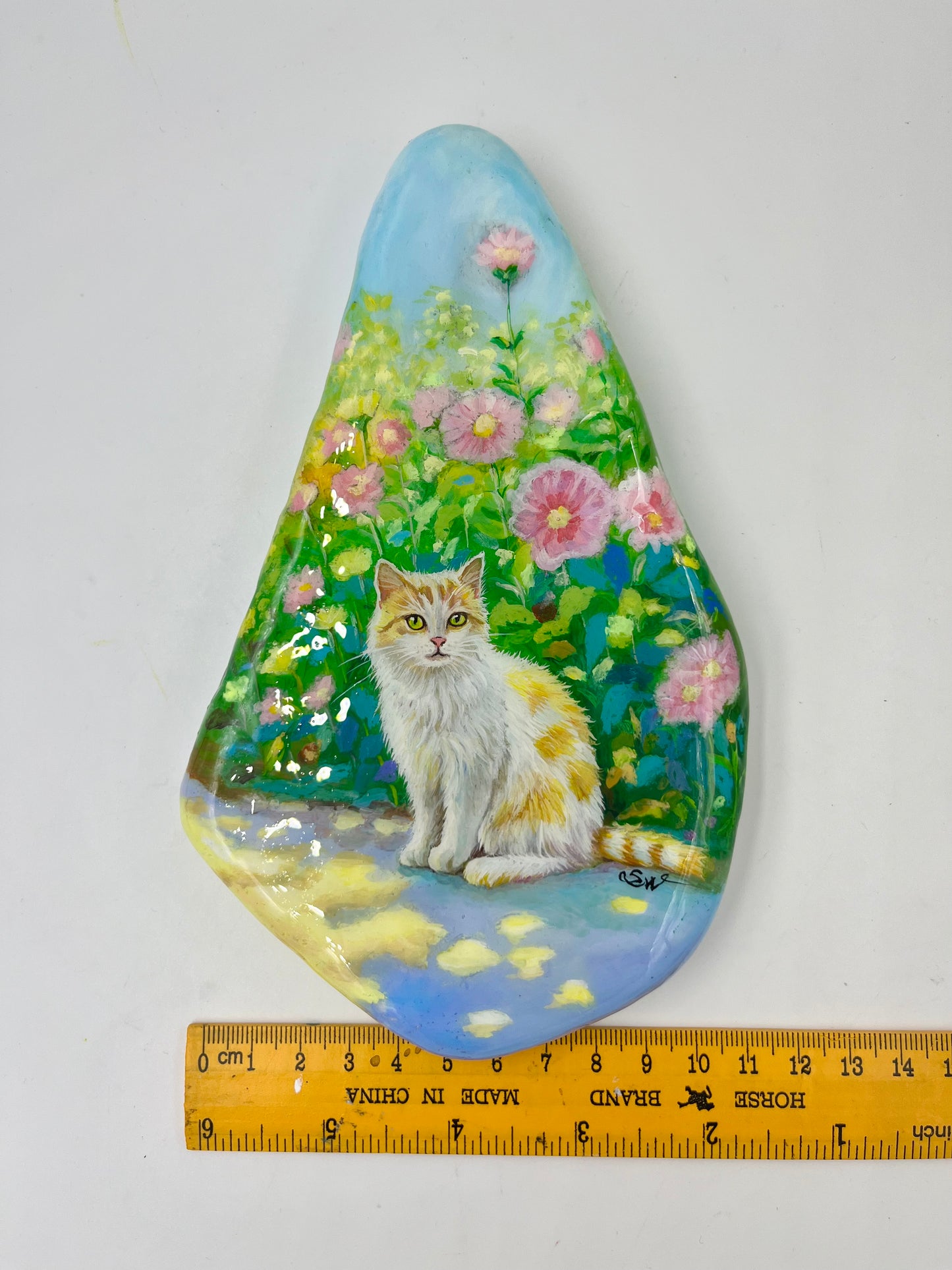 Einzigartig handbemalte Stein/die Katze/inklusive Tischstaffelei
