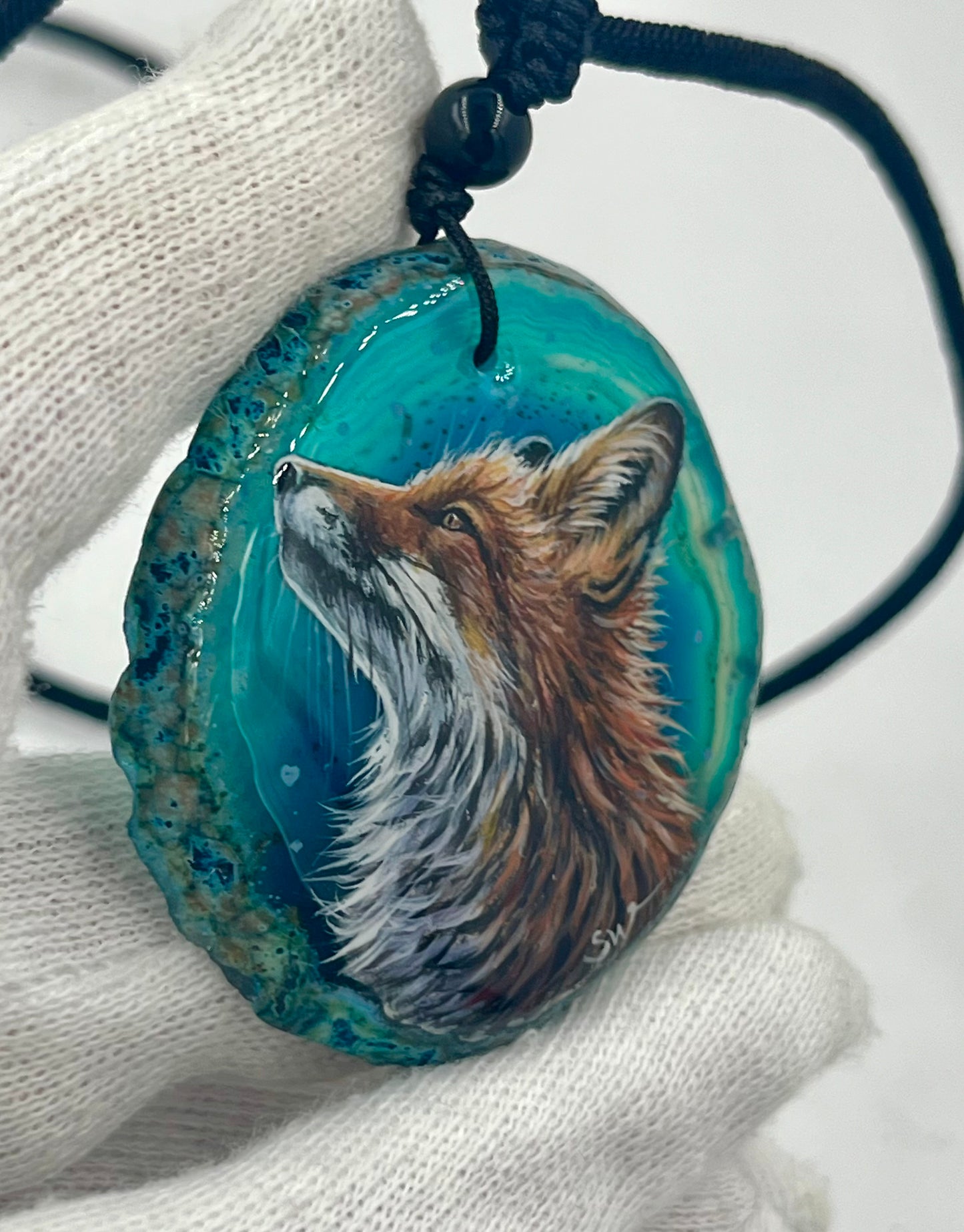 Einzigartige Anhänger /Der Fuchs/Achat/Hand bemalt Juwelen und tragbare Kunst /Natur Schmuck