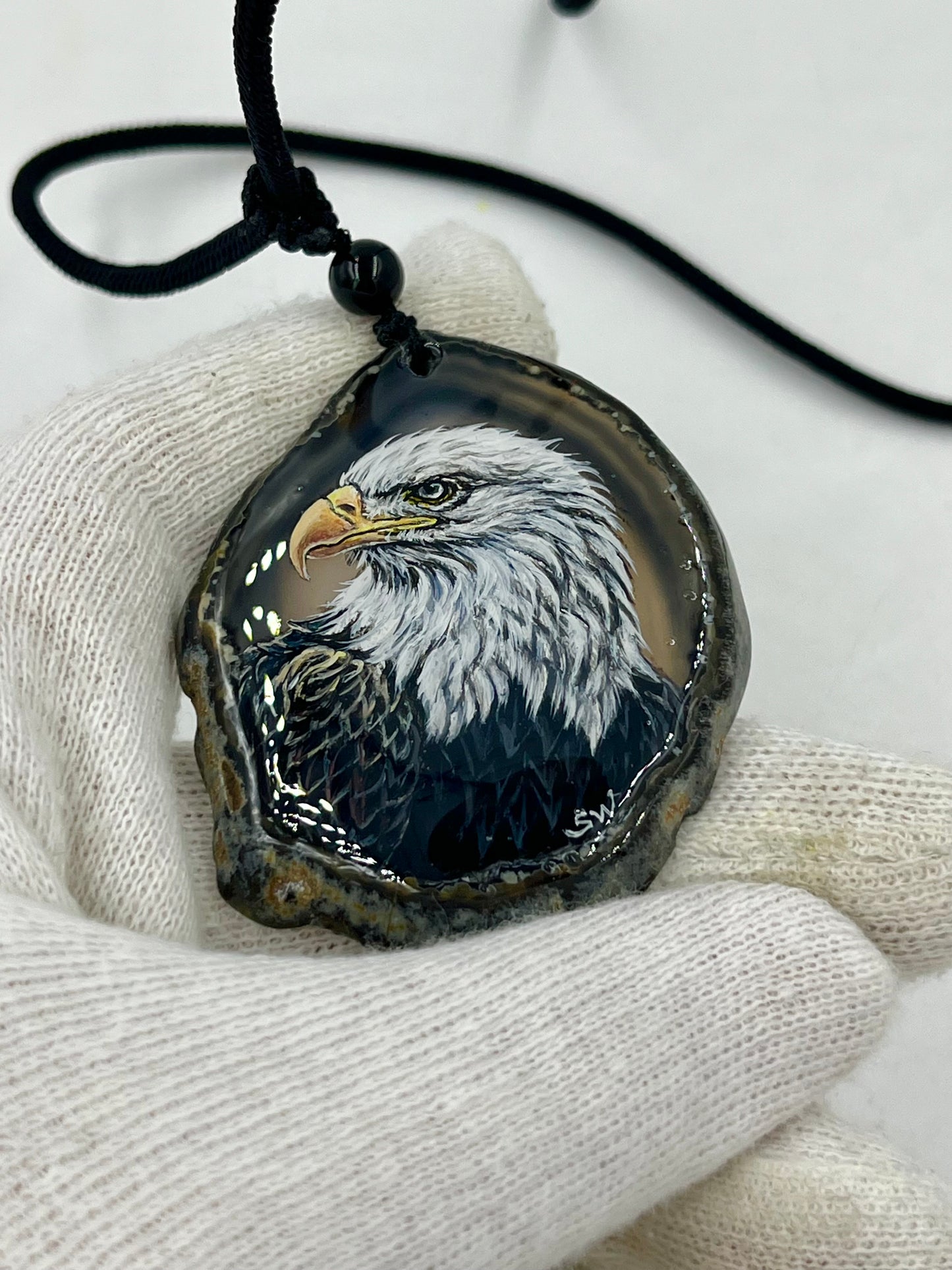Einzigartige Anhänger /Der Adler /Achat/Hand bemalt Juwelen und tragbare Kunst /Natur Schmuck