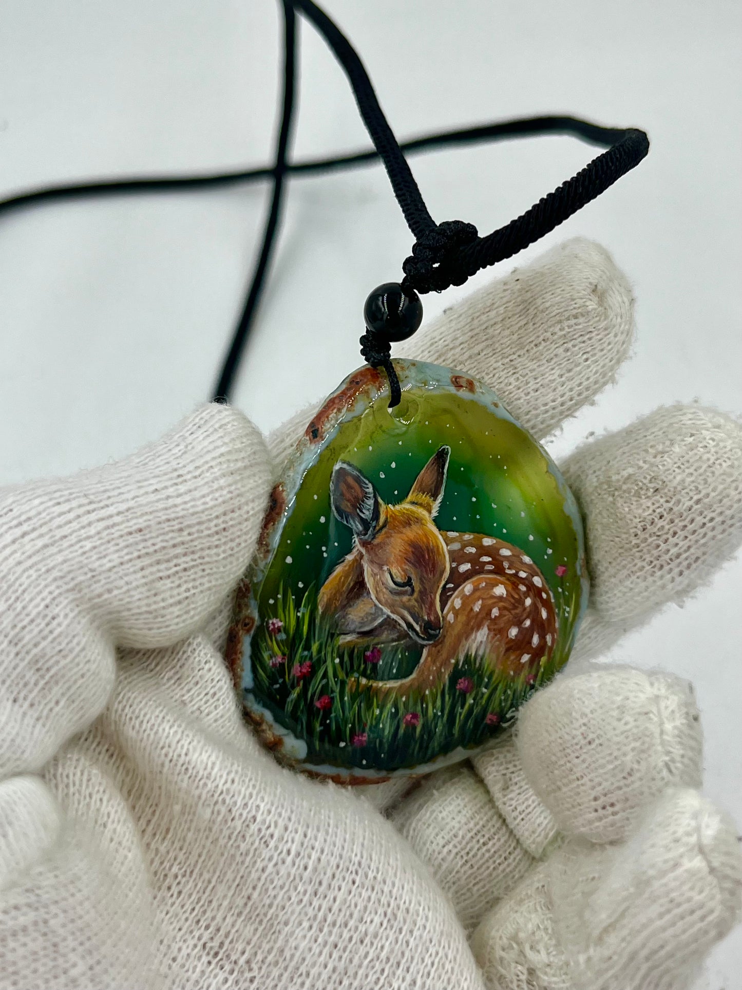Einzigartige Anhänger /das Reh/Achat/Hand bemalt Juwelen und tragbare Kunst /Natur Schmuck