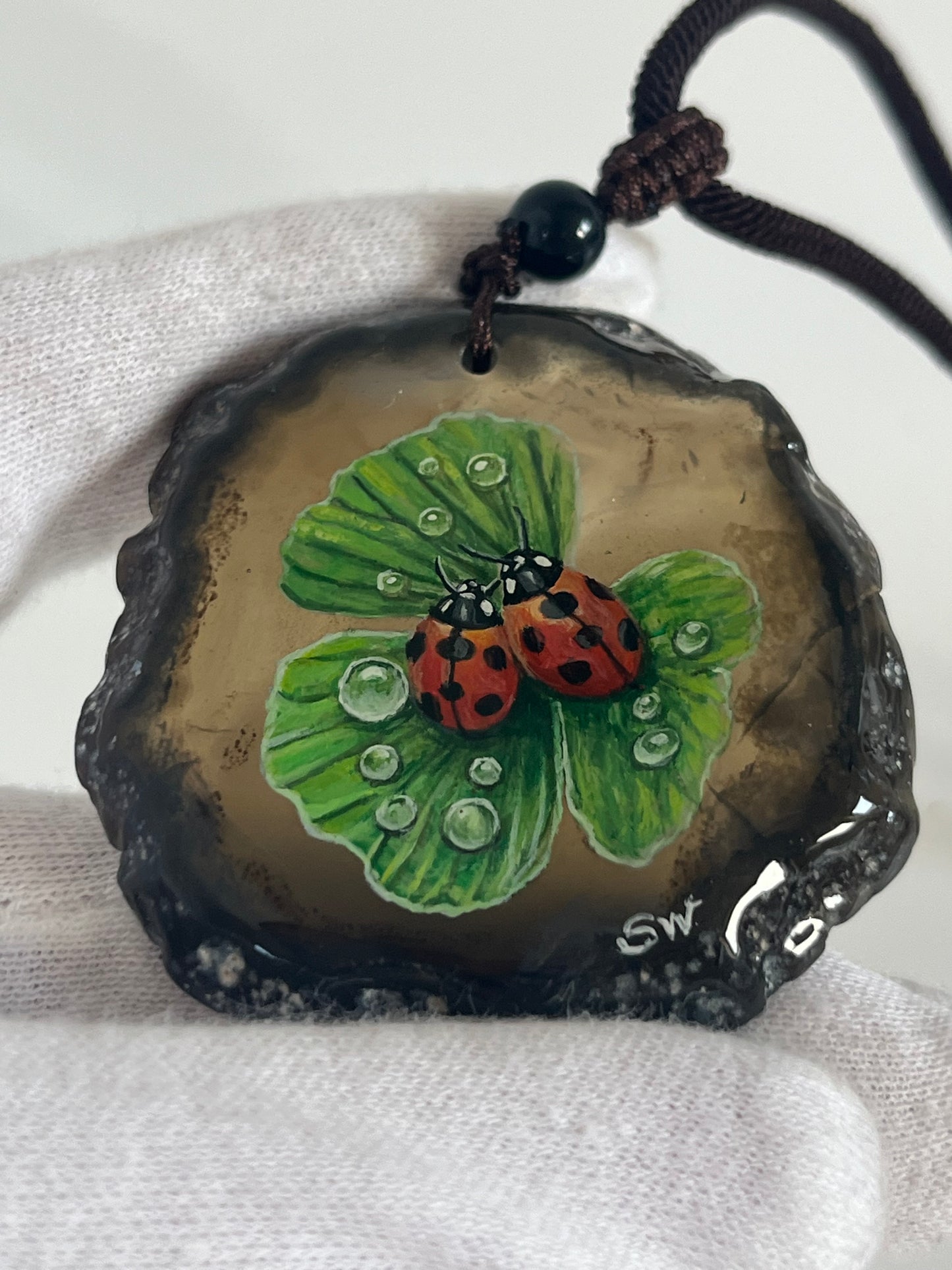 Einzigartige Anhänger /zwei Marienkäfer/Achat/Hand bemalt Juwelen und tragbare Kunst /Natur Schmuck