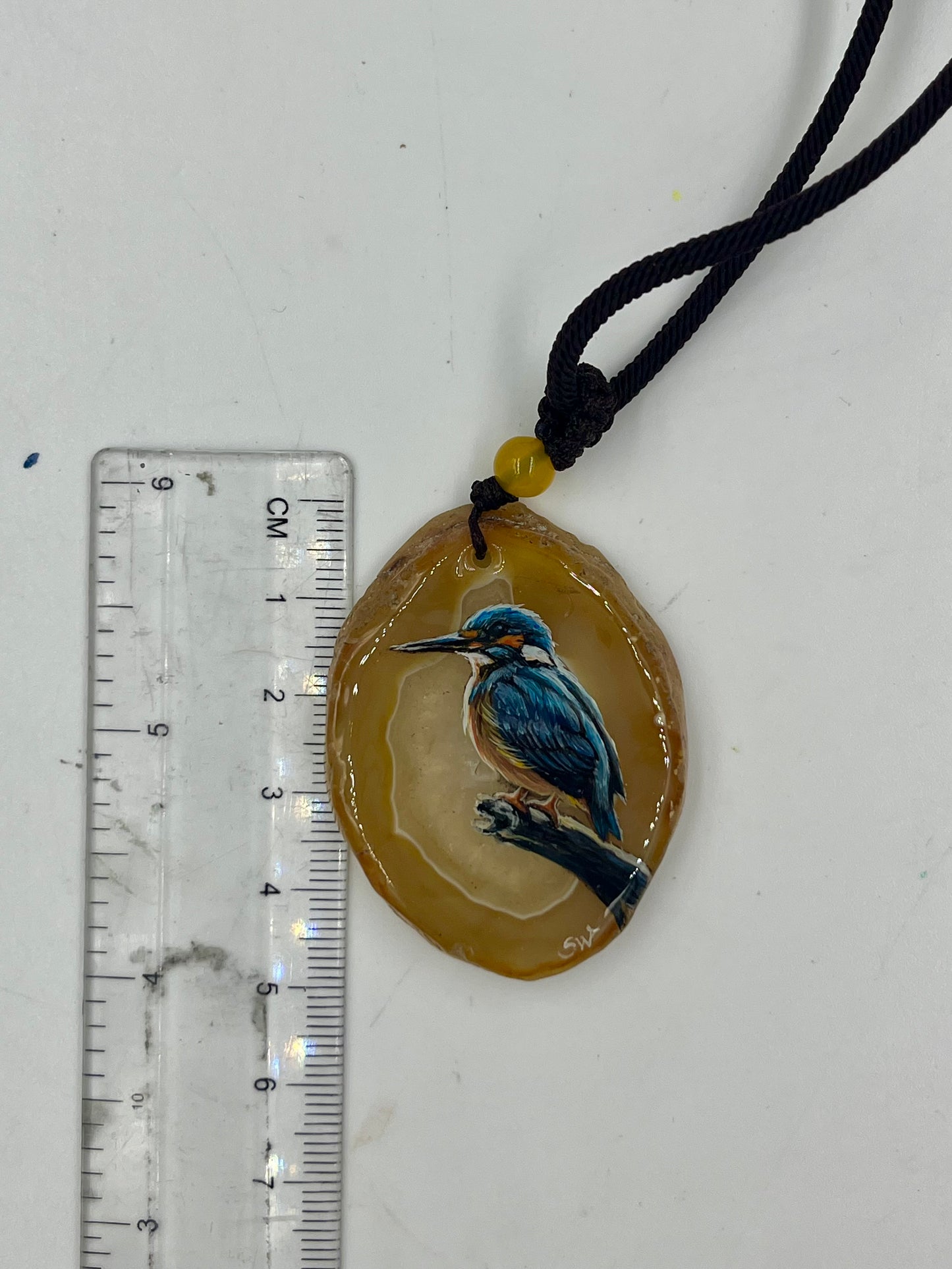 Einzigartige Anhänger /Der Eisvogel/Achat/Hand bemalt Juwelen und tragbare Kunst /Natur Schmuck