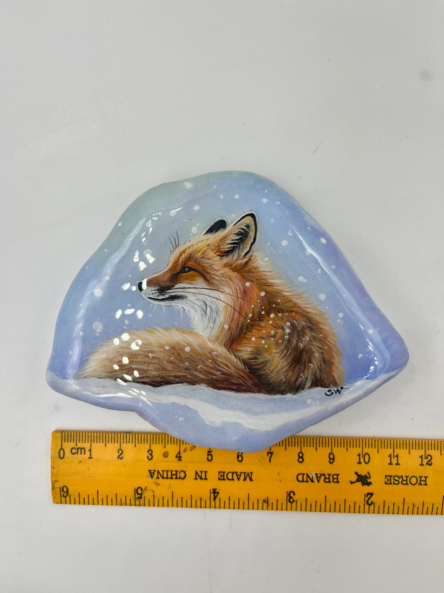 Einzigartig handbemalte Stein/der Fuchs /inklusive Tischstaffelei