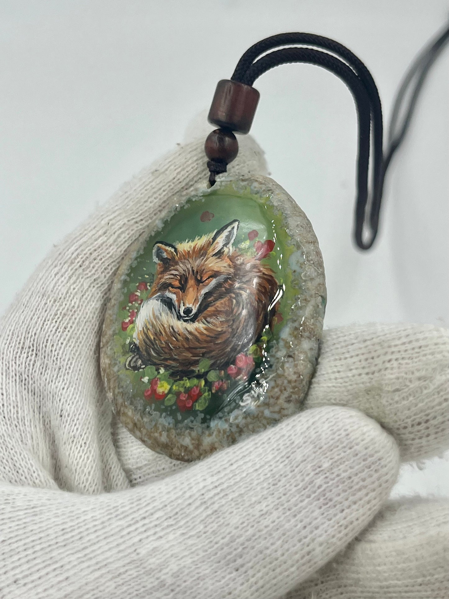 Einzigartige Anhänger /Der Fuchs/Achat/Hand bemalt Juwelen und tragbare Kunst /Natur Schmuck