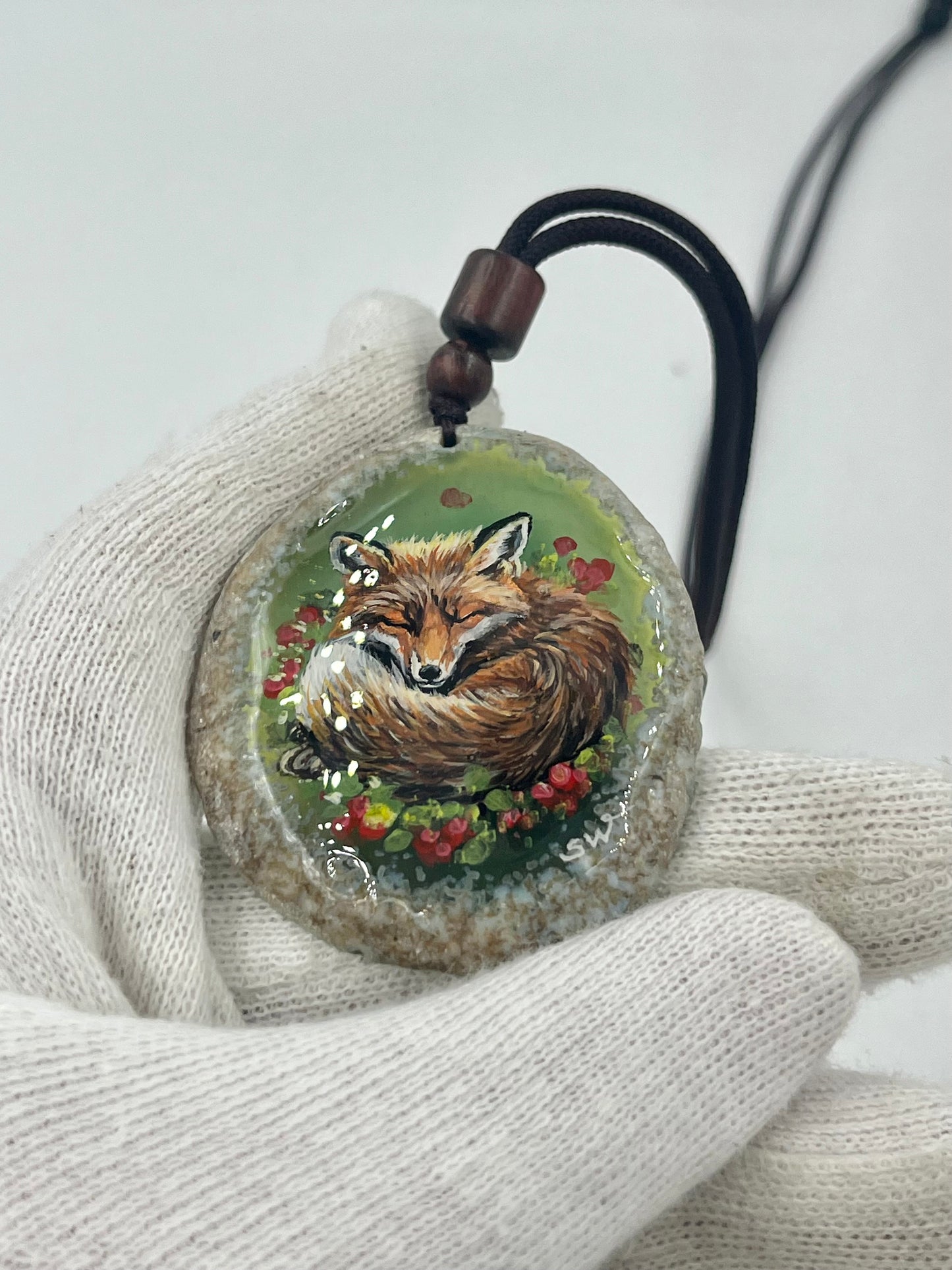 Einzigartige Anhänger /Der Fuchs/Achat/Hand bemalt Juwelen und tragbare Kunst /Natur Schmuck