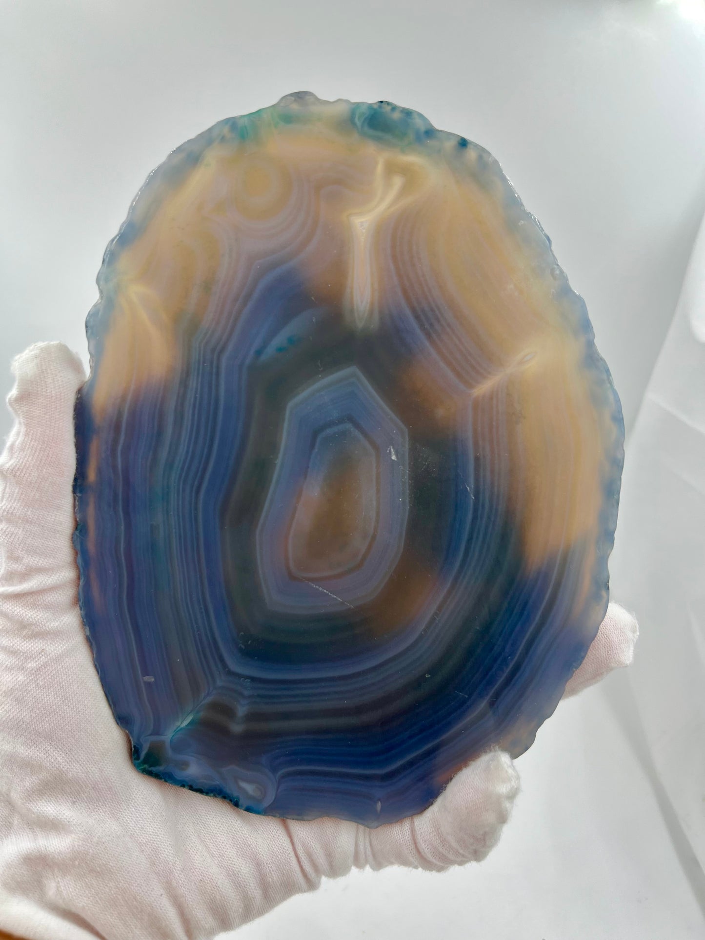 Einzigartige bemalt Achatscheibe/der Fuchs und der Eisvoglel /Hand bemalt /Deko/Tierpotrait/ink.Metallständer