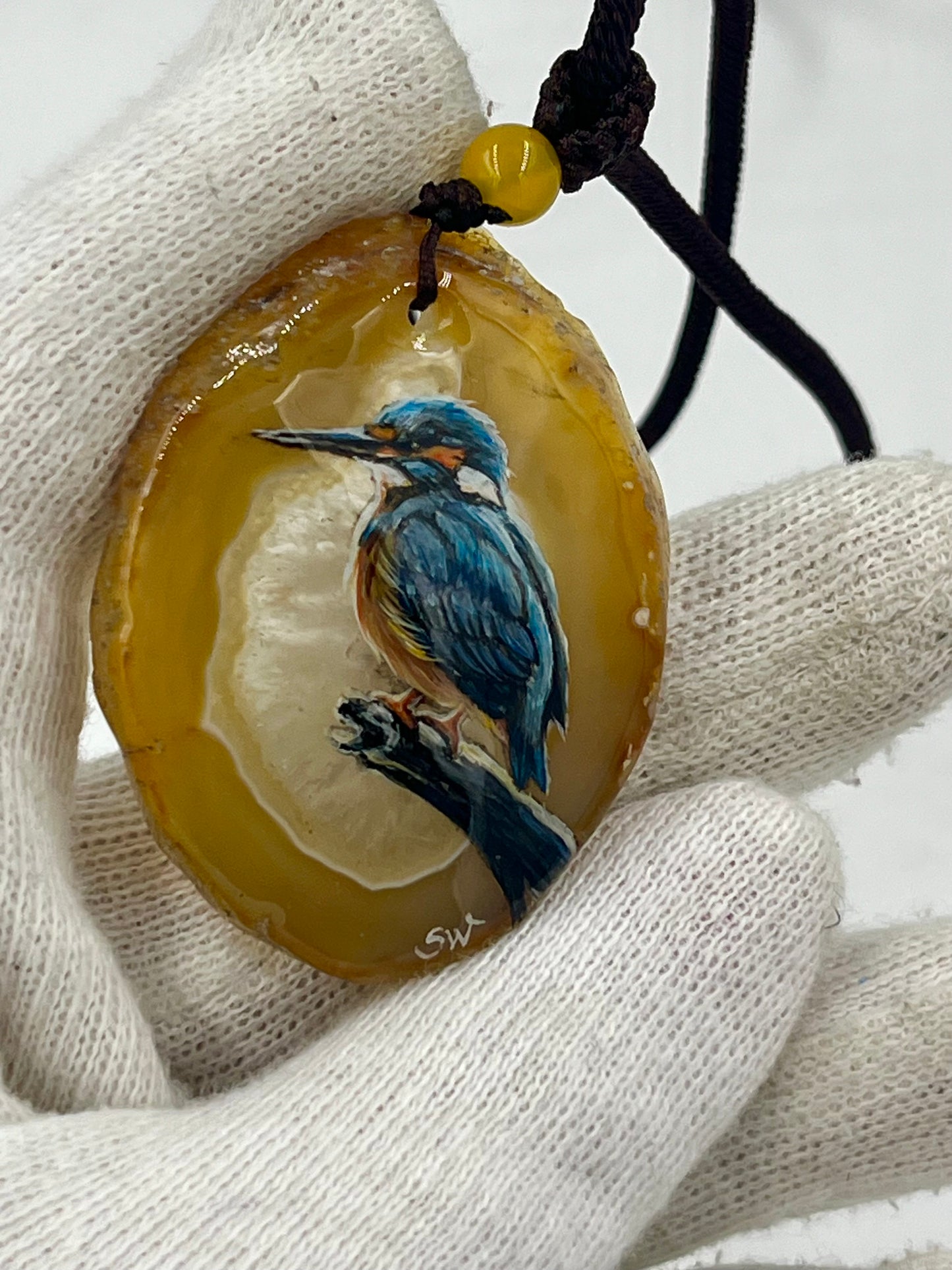 Einzigartige Anhänger /Der Eisvogel/Achat/Hand bemalt Juwelen und tragbare Kunst /Natur Schmuck