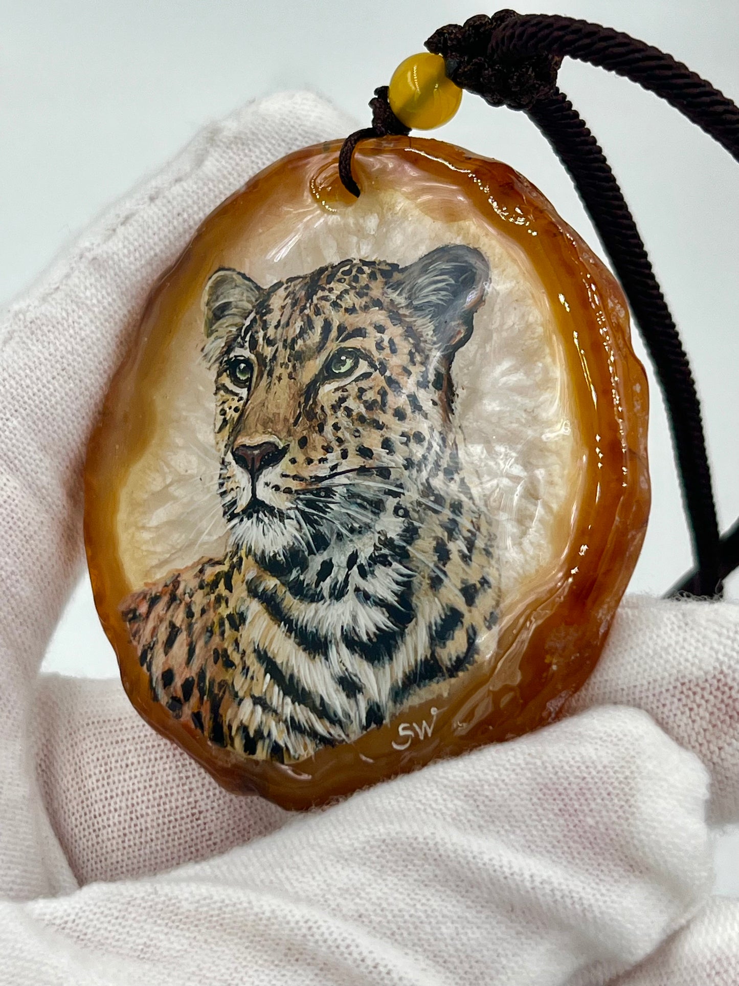 Einzigartige Anhänger /Der Leopard/Achat/Hand bemalt Juwelen und tragbare Kunst /Natur Schmuck