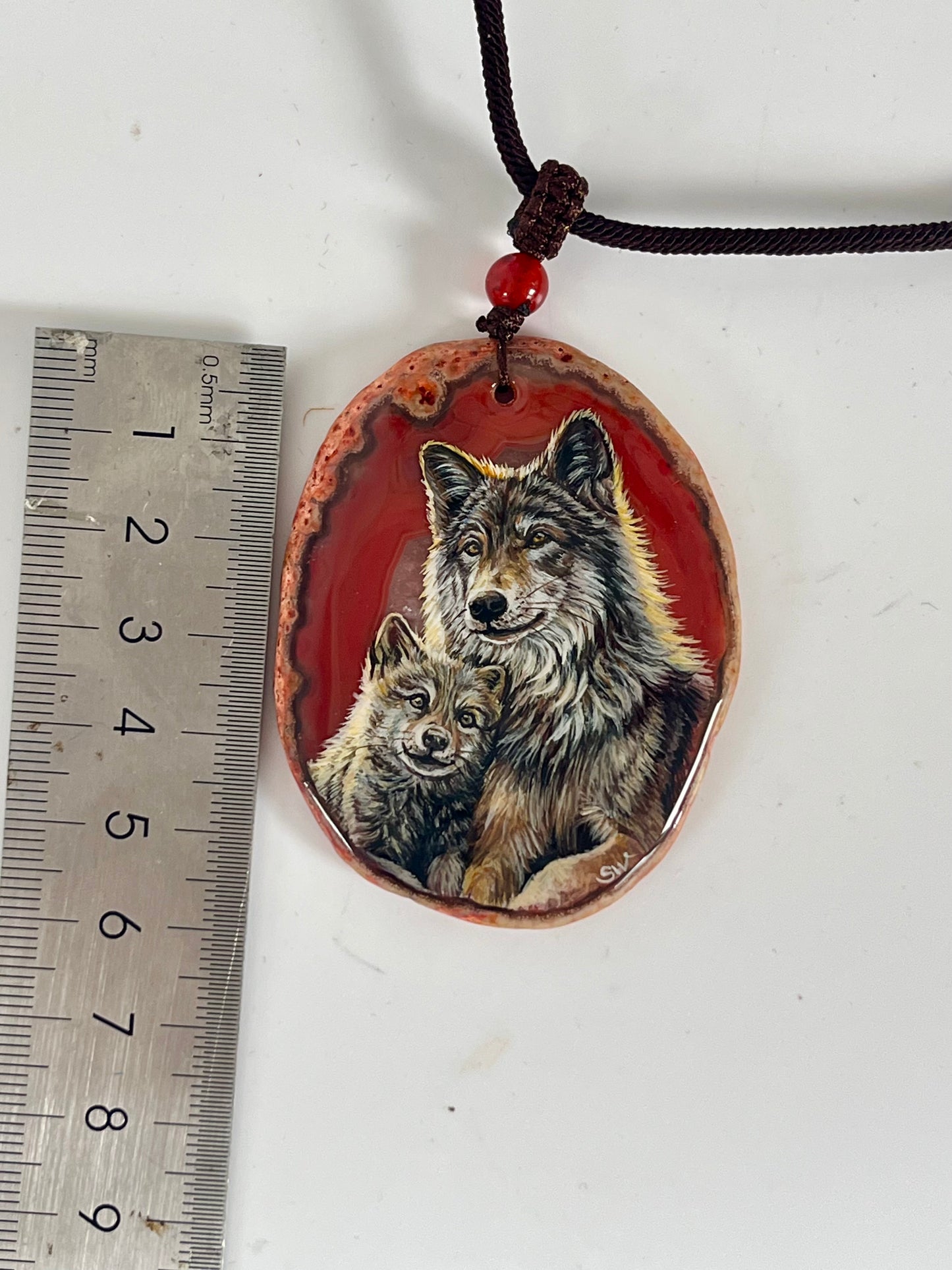 Einzigartige Anhänger /Wolfs Mama und KindAchat/Hand bemalt Juwelen und tragbare Kunst /Natur Schmuck