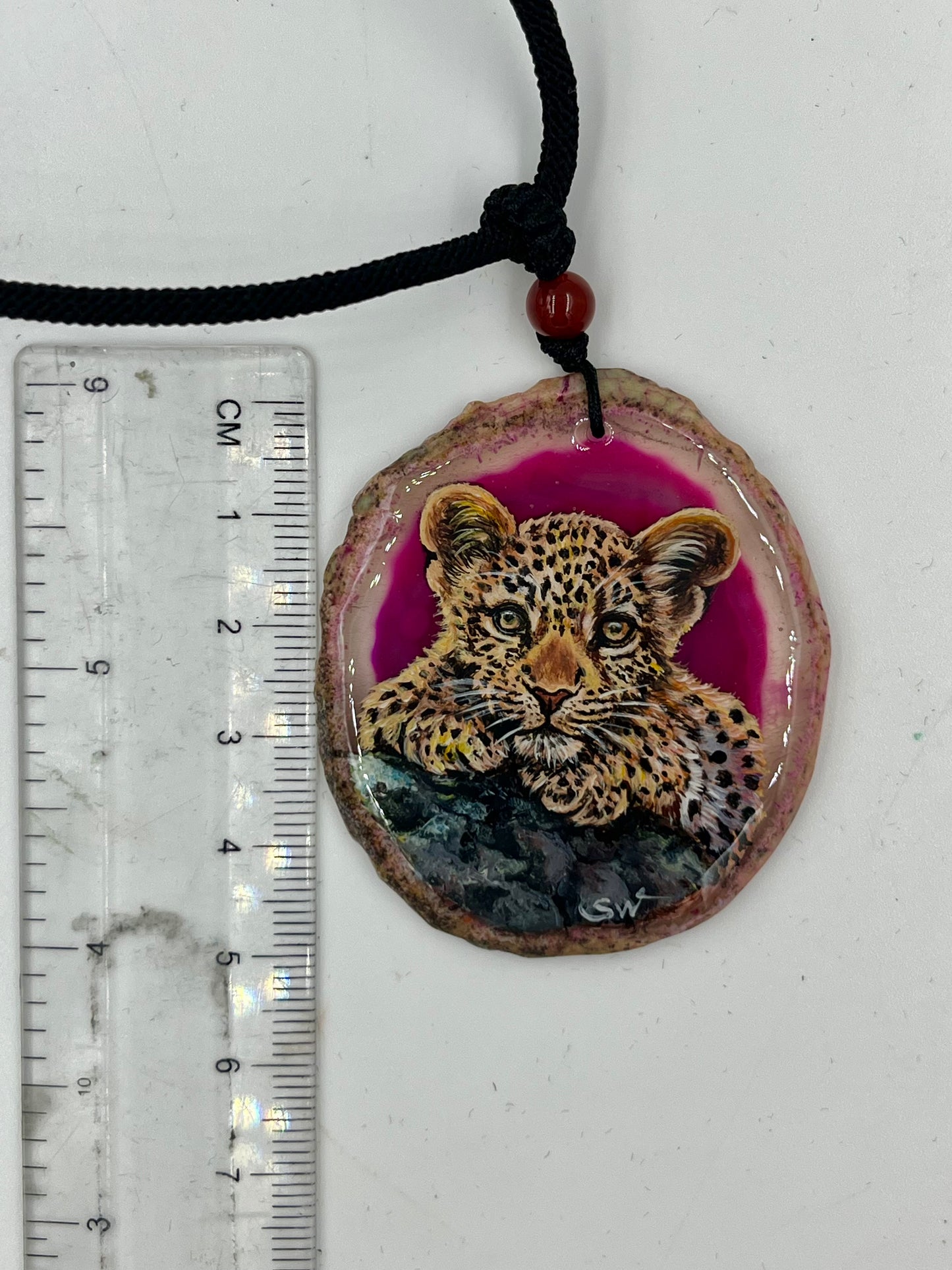 Einzigartige Anhänger /Der Leopardbaby/Achat/Hand bemalt Juwelen und tragbare Kunst /Natur Schmuck
