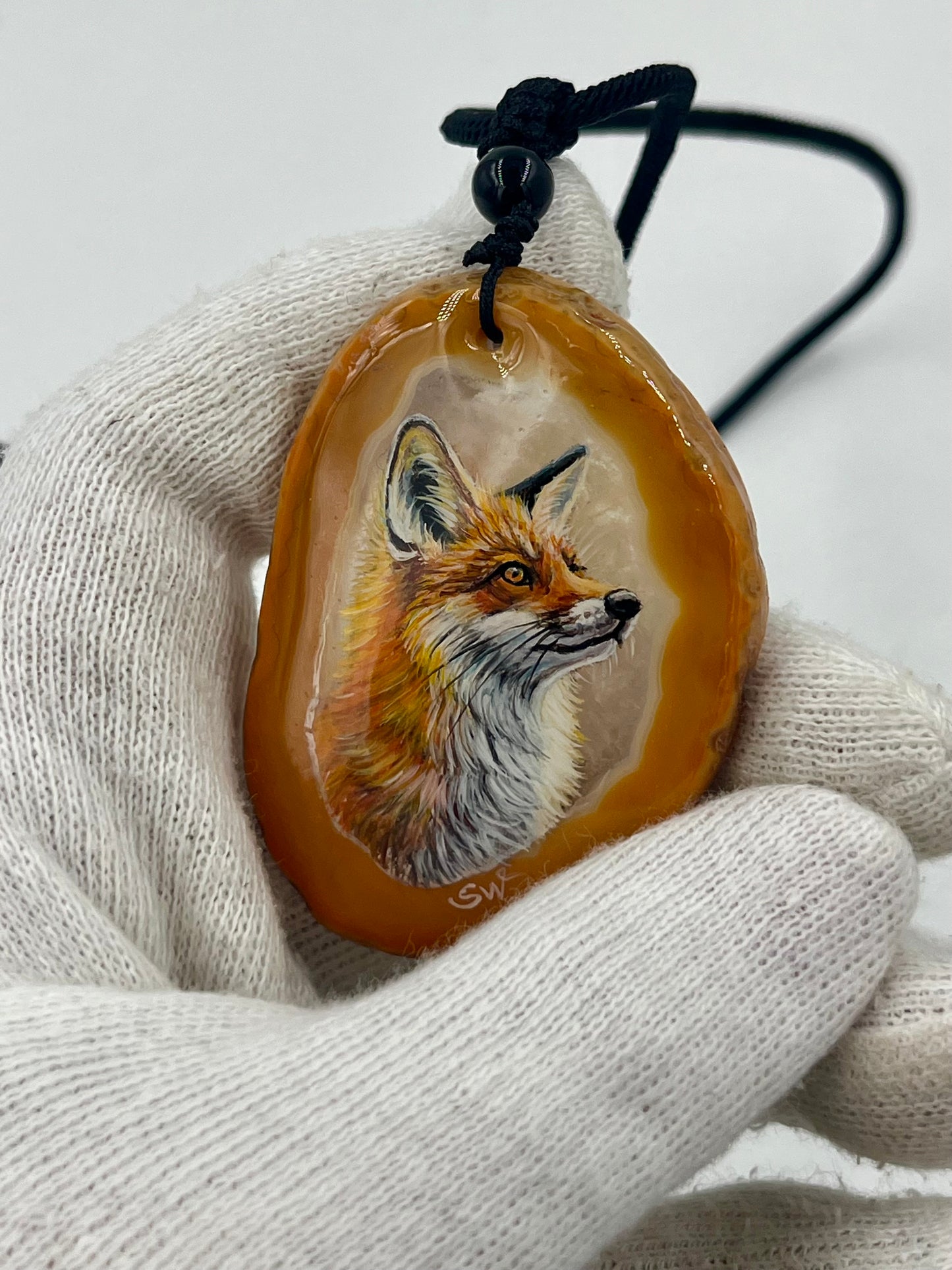 Einzigartige Anhänger /Der Fuchs/Achat/Hand bemalt Juwelen und tragbare Kunst /Natur Schmuck