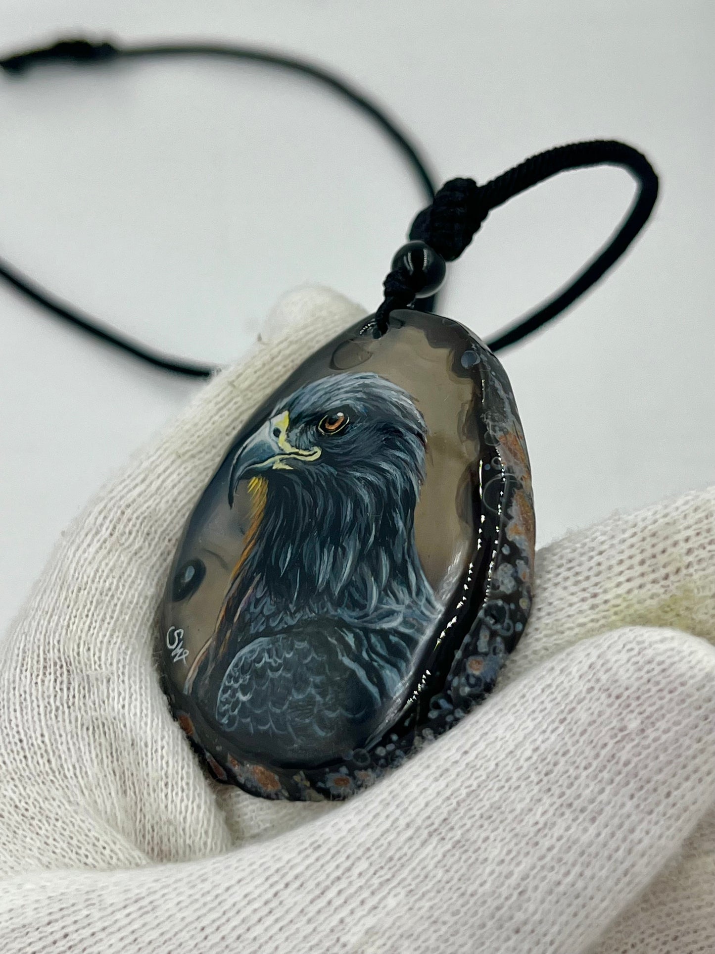 Einzigartige Anhänger /Der Adler/Achat/Hand bemalt Juwelen und tragbare Kunst /Natur Schmuck