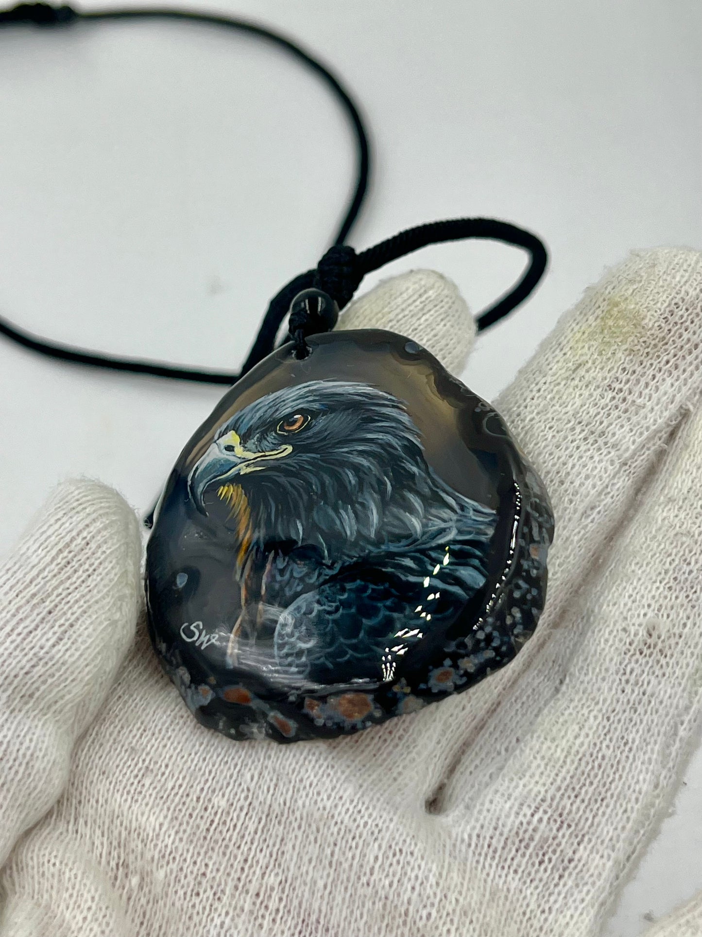 Einzigartige Anhänger /Der Adler/Achat/Hand bemalt Juwelen und tragbare Kunst /Natur Schmuck