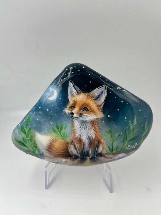 Einzigartig handbemalte Stein-der Fuchs/inklusive Tischstaffelei