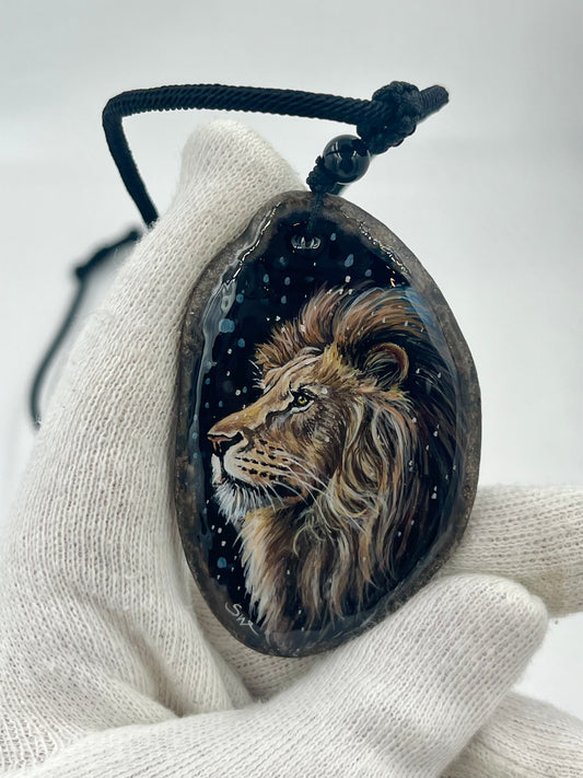 Einzigartige Anhänger /Der Löwe/Achat/Hand bemalt Juwelen und tragbare Kunst /Natur Schmuck