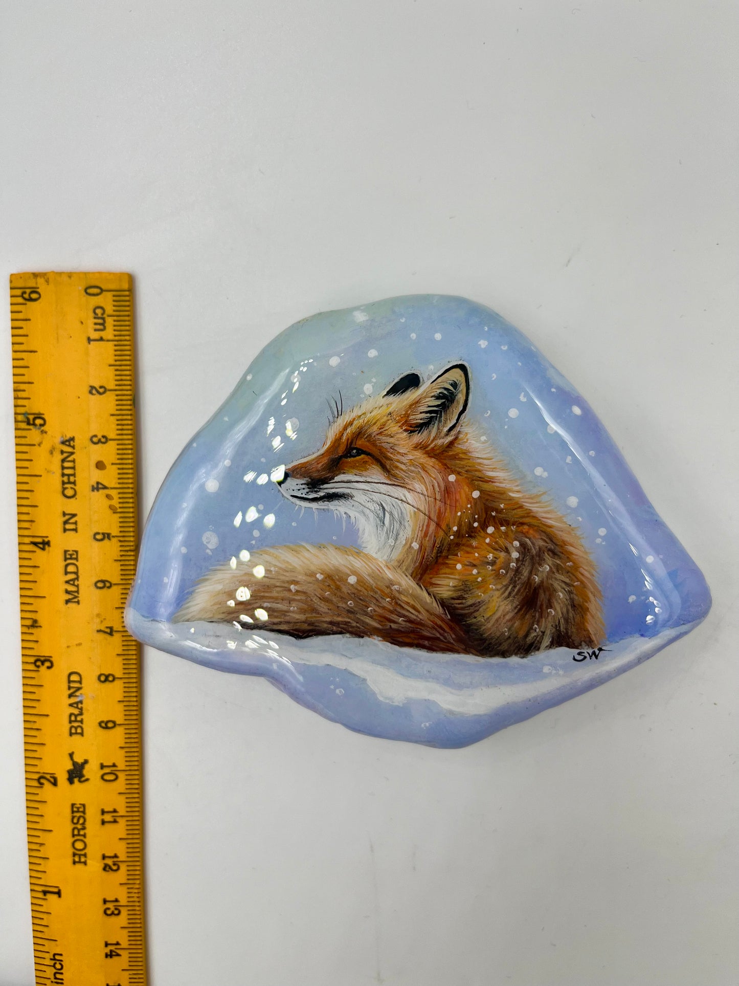 Einzigartig handbemalte Stein/der Fuchs /inklusive Tischstaffelei
