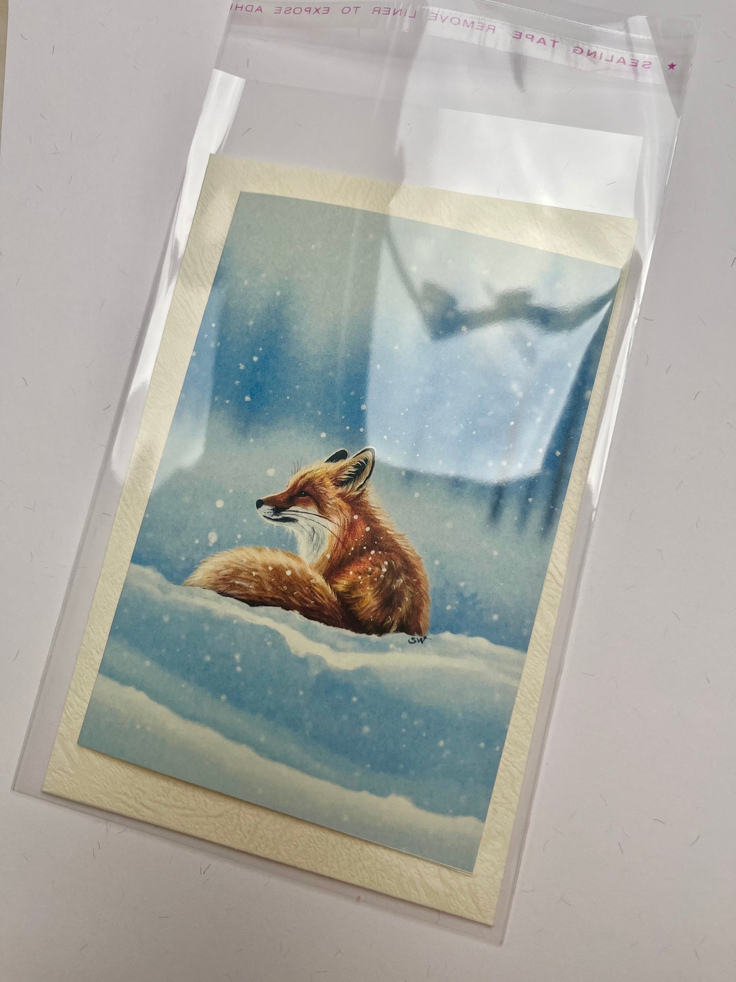 Grußkarte der Fuchs im Winter/ Papier(300g)/ Klappkarte Acryl Malerei Print