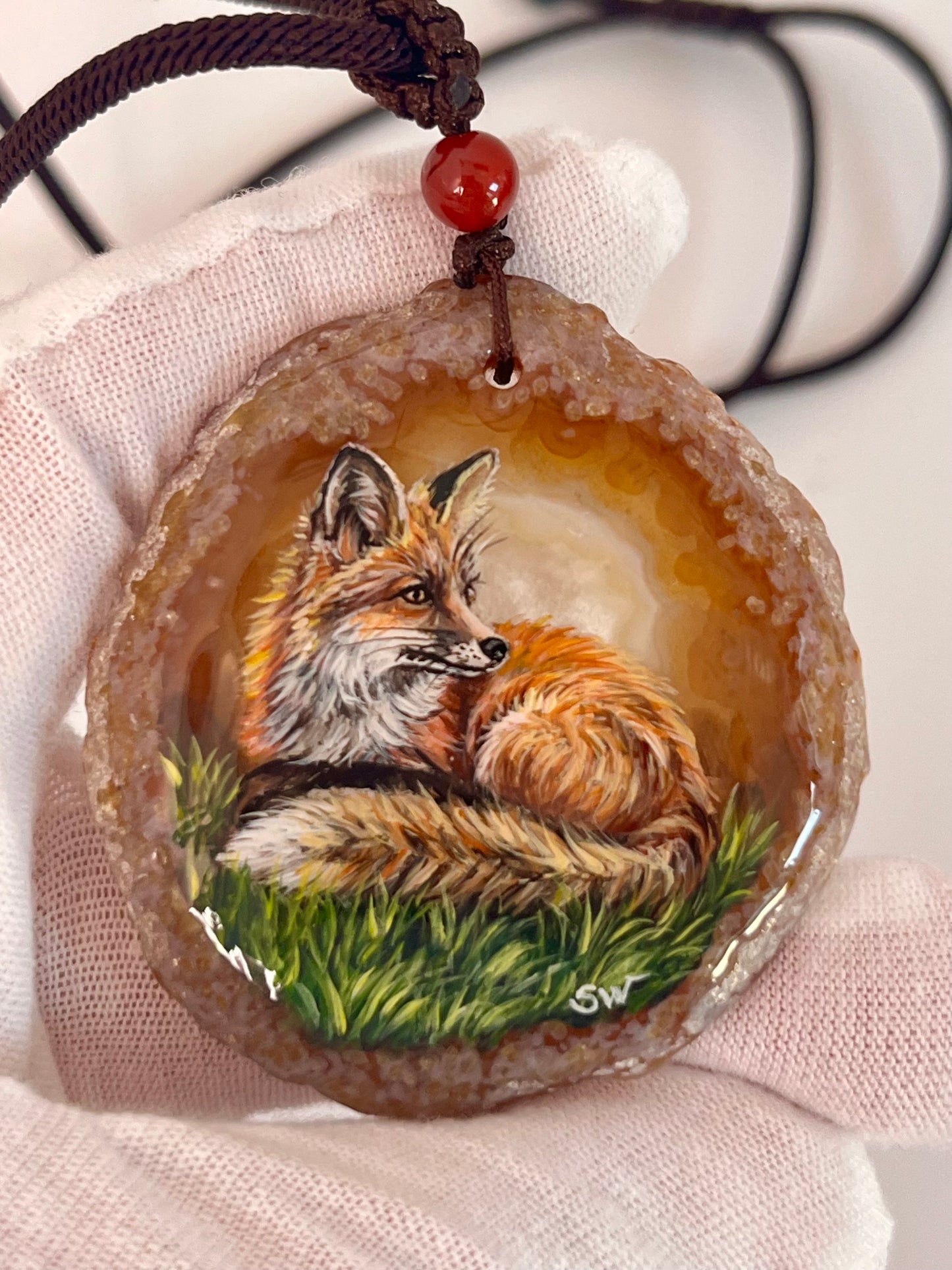 Einzigartige Anhänger /der Fuchs/Achat/Hand bemalt Juwelen und tragbare Kunst /Natur Schmuck