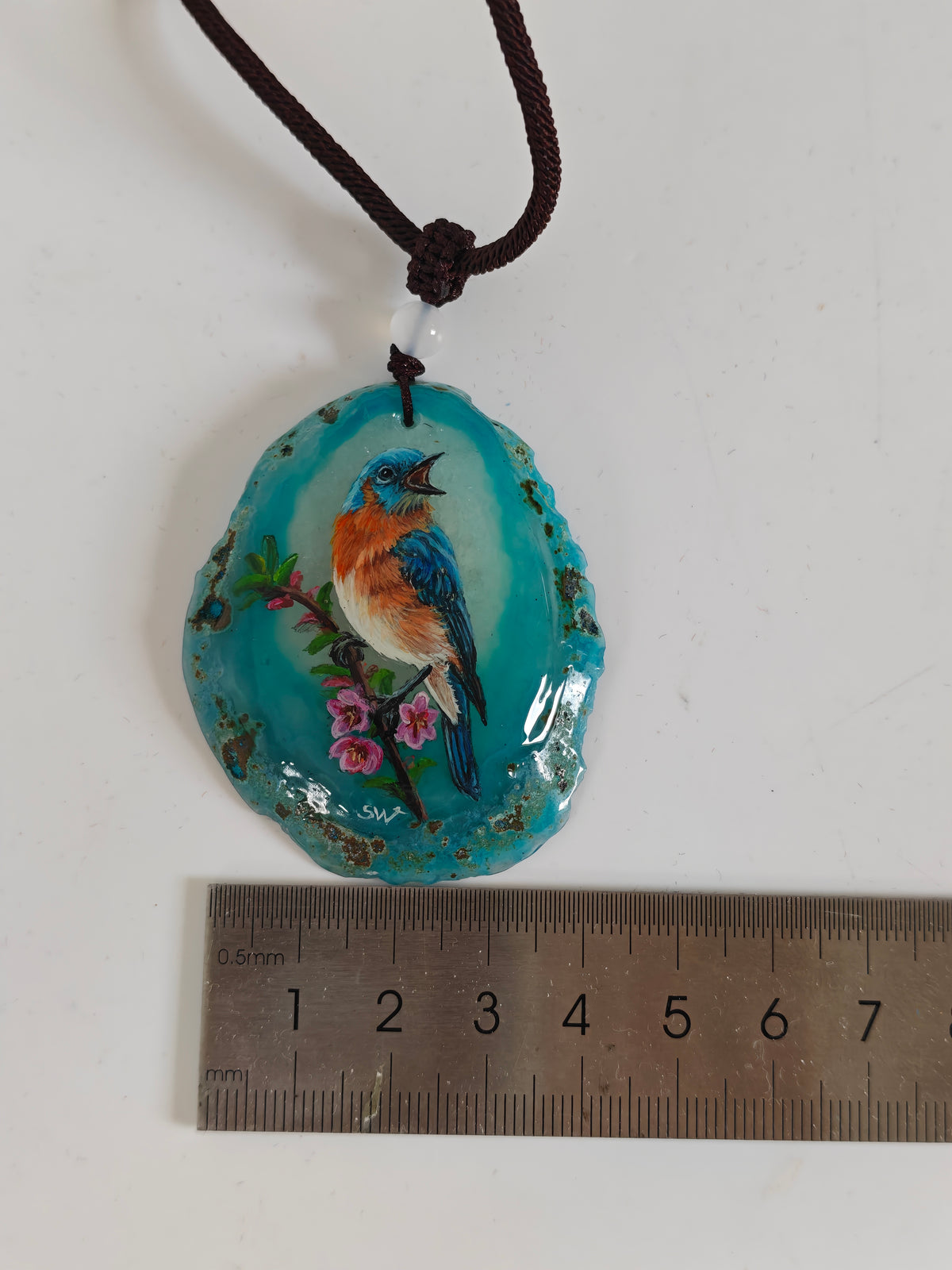 Einzigartige Anhänger /das Eisvogel/Achat/Hand bemalt Juwelen und tragbare Kunst /Natur Schmuck