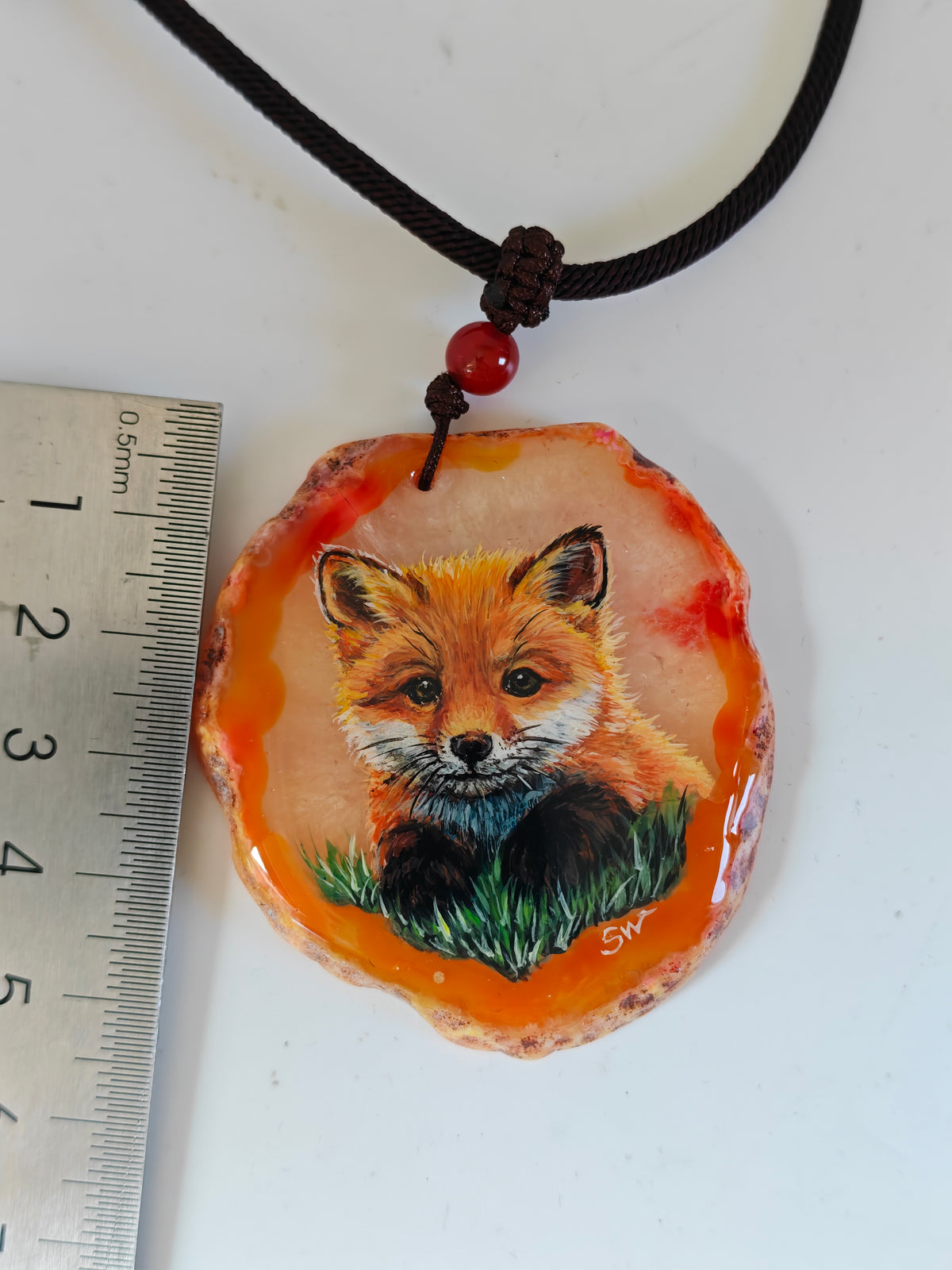 Einzigartige Anhänger /der Fuchs/Achat/Hand bemalt Juwelen und tragbare Kunst /Natur Schmuck