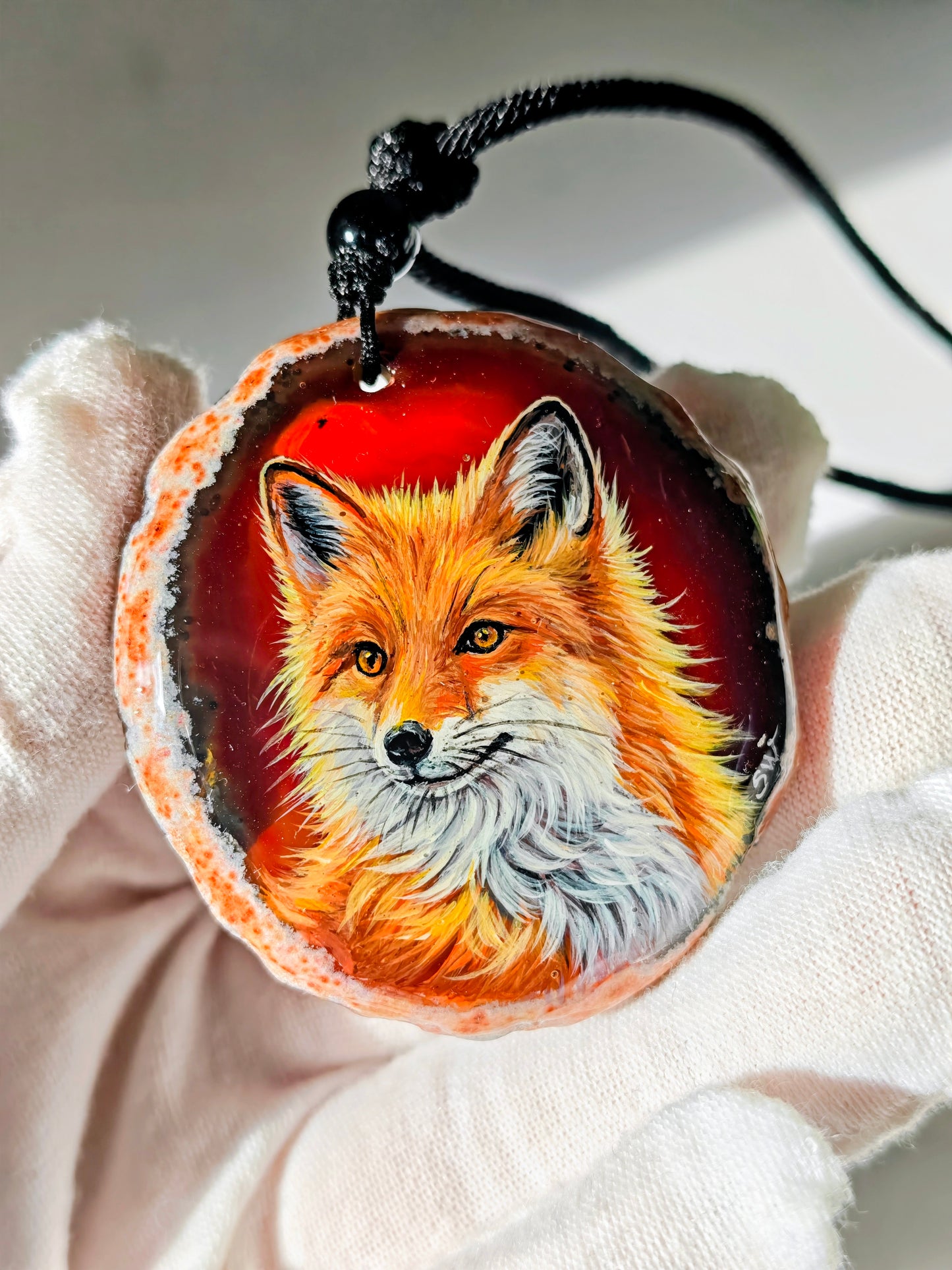 Einzigartige Anhänger /der Fuchs /Achat/Hand bemalt Juwelen und tragbare Kunst /Natur Schmuck
