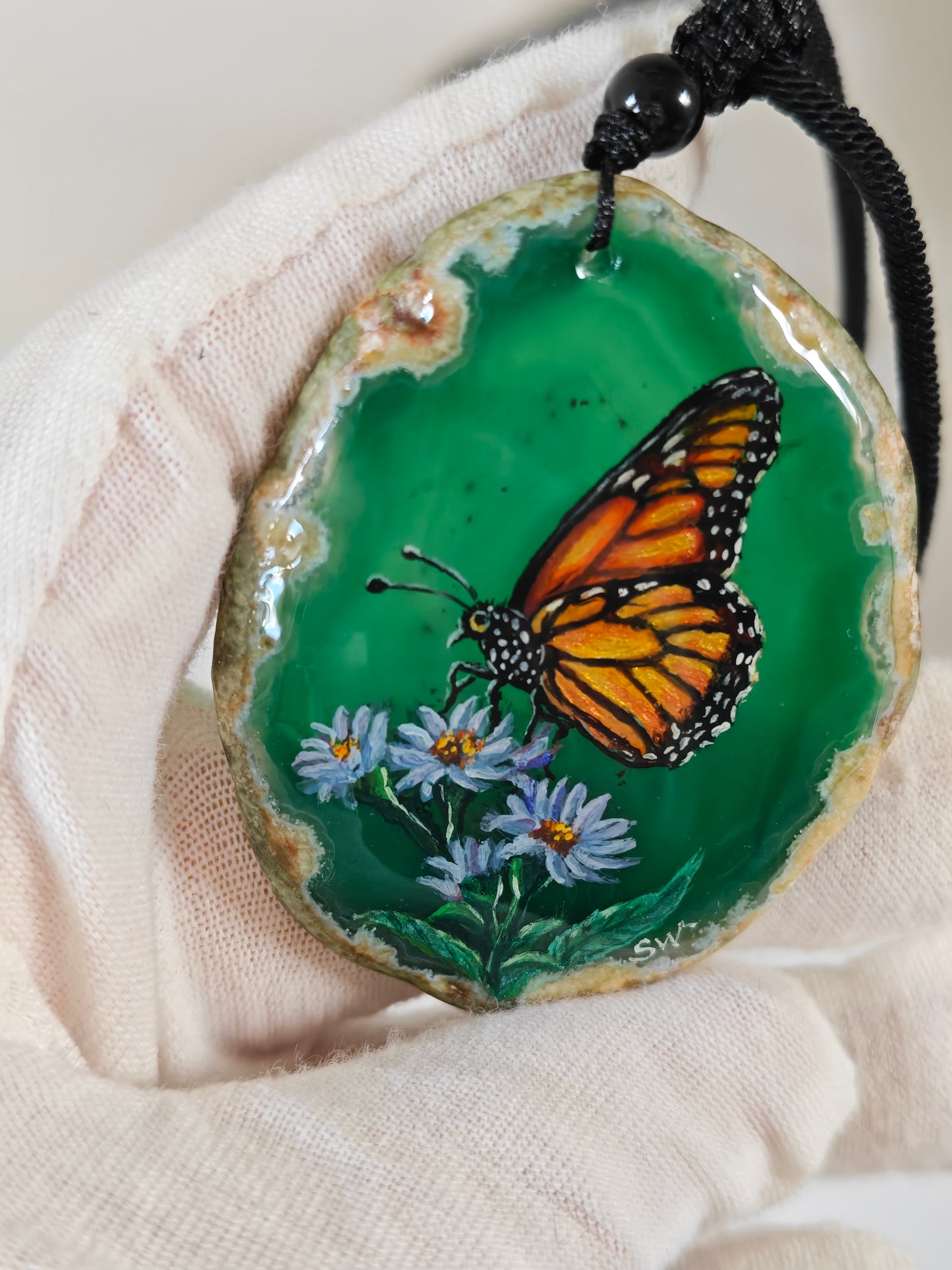 Einzigartige Anhänger /der Schmetterling/Achat/Hand bemalt Juwelen und tragbare Kunst /Natur Schmuck