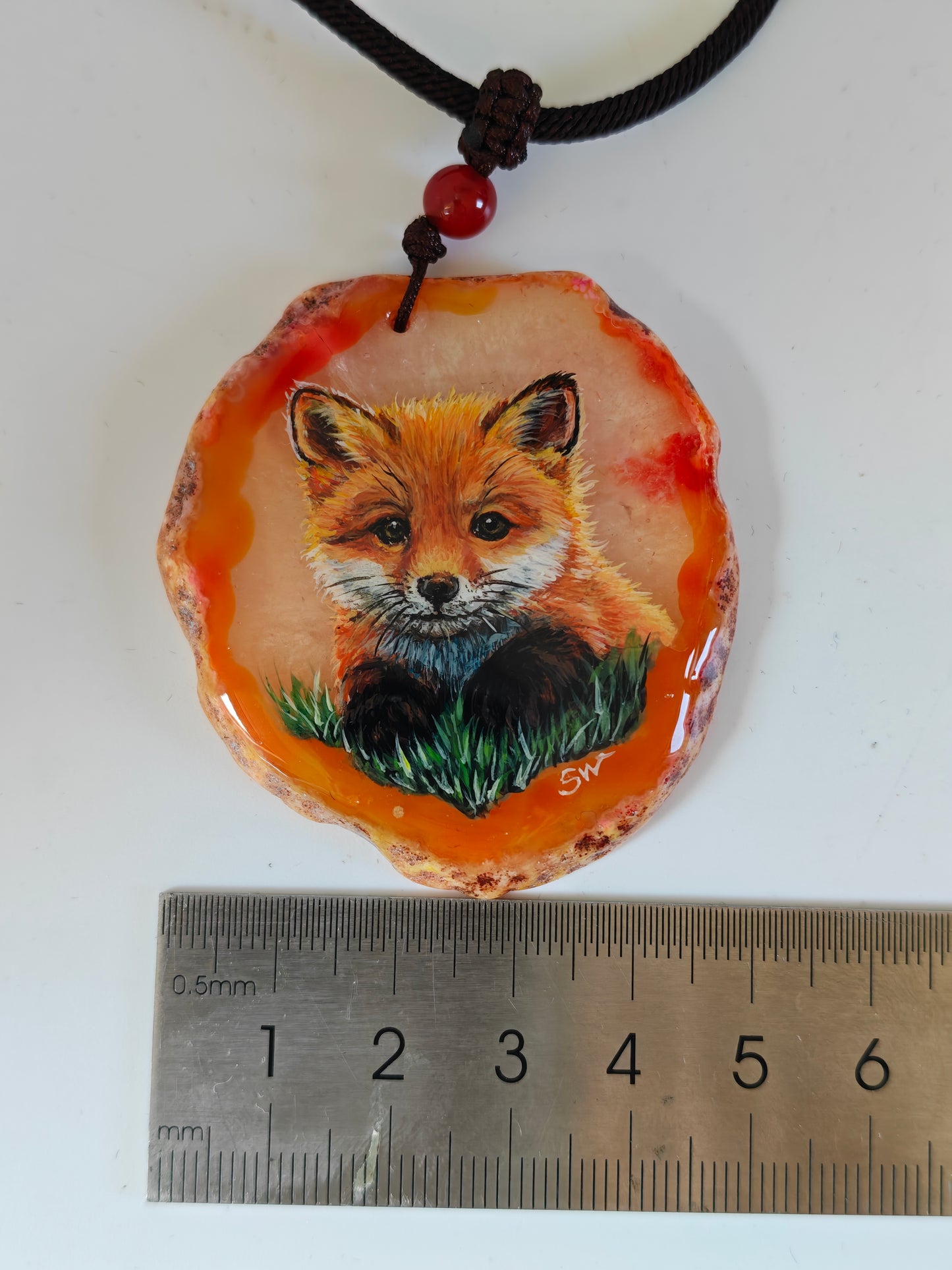Einzigartige Anhänger /der Fuchs/Achat/Hand bemalt Juwelen und tragbare Kunst /Natur Schmuck
