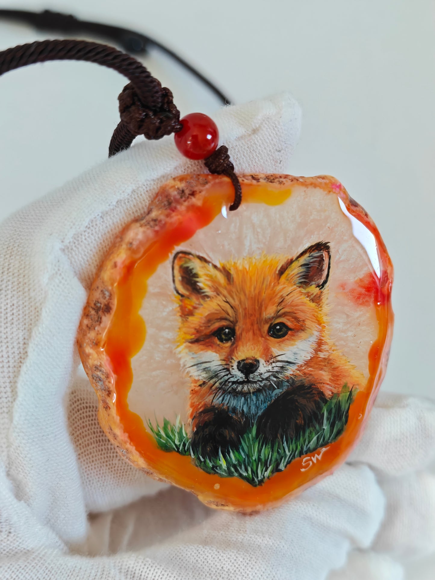 Einzigartige Anhänger /der Fuchs/Achat/Hand bemalt Juwelen und tragbare Kunst /Natur Schmuck