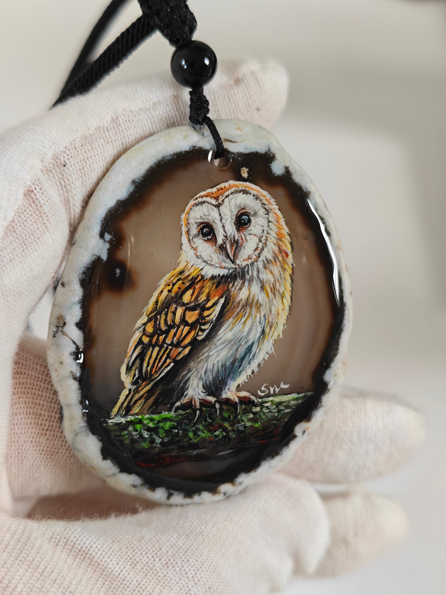 Einzigartige Anhänger /der Eule/Achat/Hand bemalt Juwelen und tragbare Kunst /Natur Schmuck