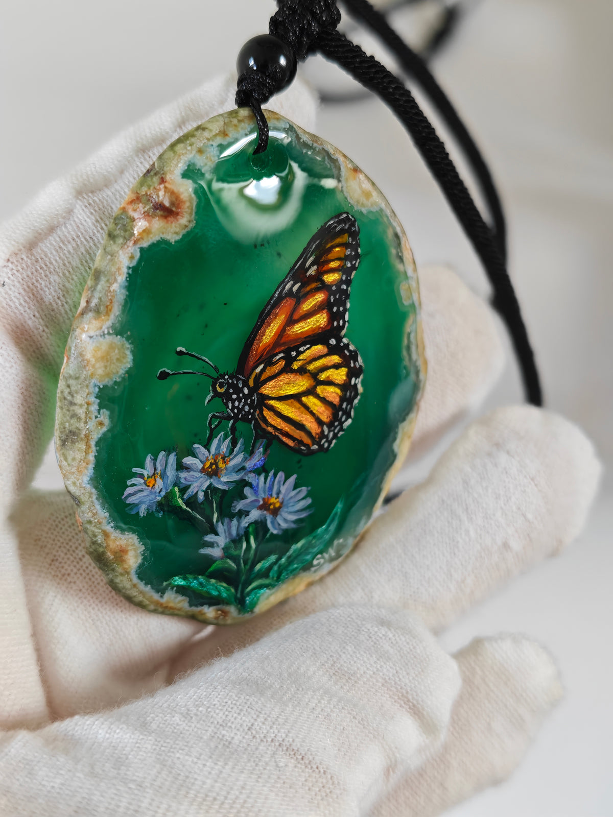 Einzigartige Anhänger /der Schmetterling/Achat/Hand bemalt Juwelen und tragbare Kunst /Natur Schmuck