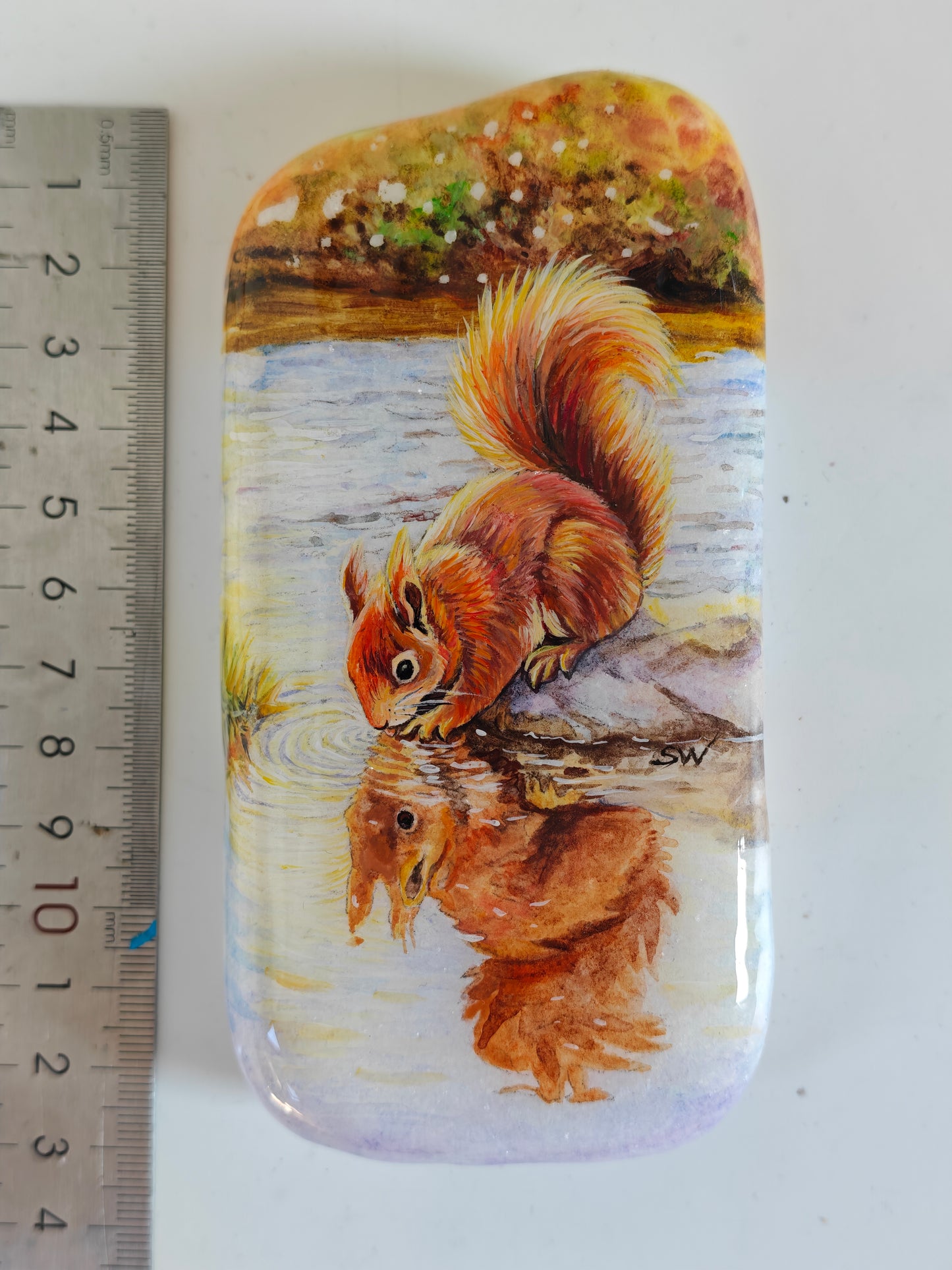 Einzigartig handbemalte Stein/das Eichhörnchen /inklusive Tischstaffele