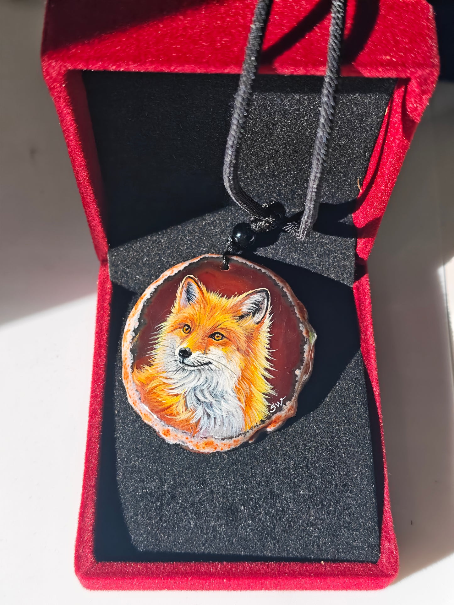 Einzigartige Anhänger /der Fuchs /Achat/Hand bemalt Juwelen und tragbare Kunst /Natur Schmuck