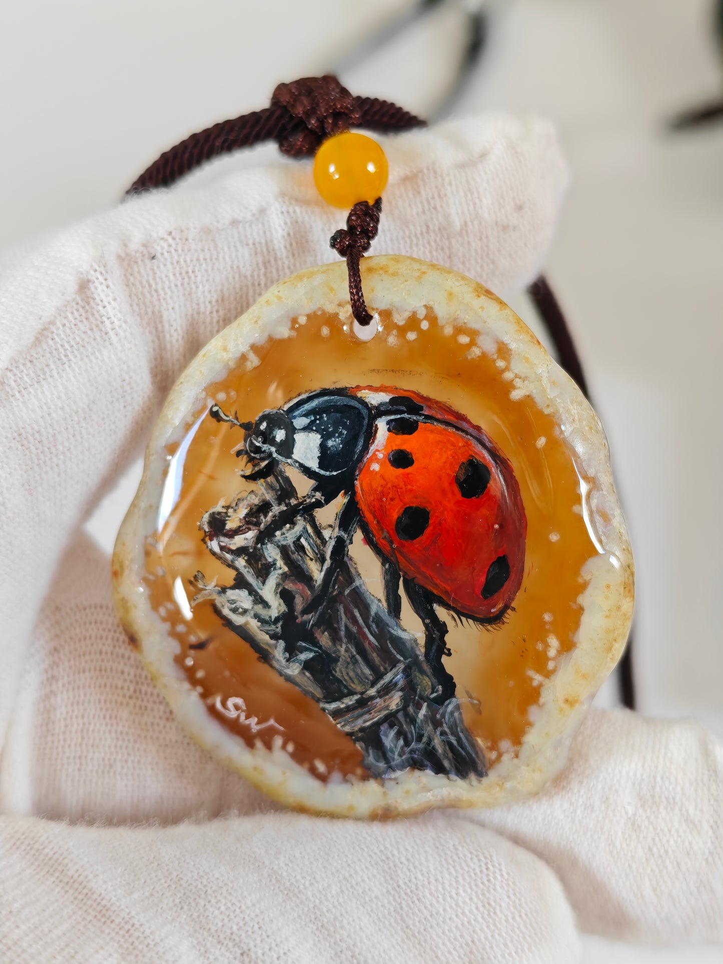 Einzigartige Anhänger /Marienkäfer/Achat/Hand bemalt Juwelen und tragbare Kunst /Natur Schmuck