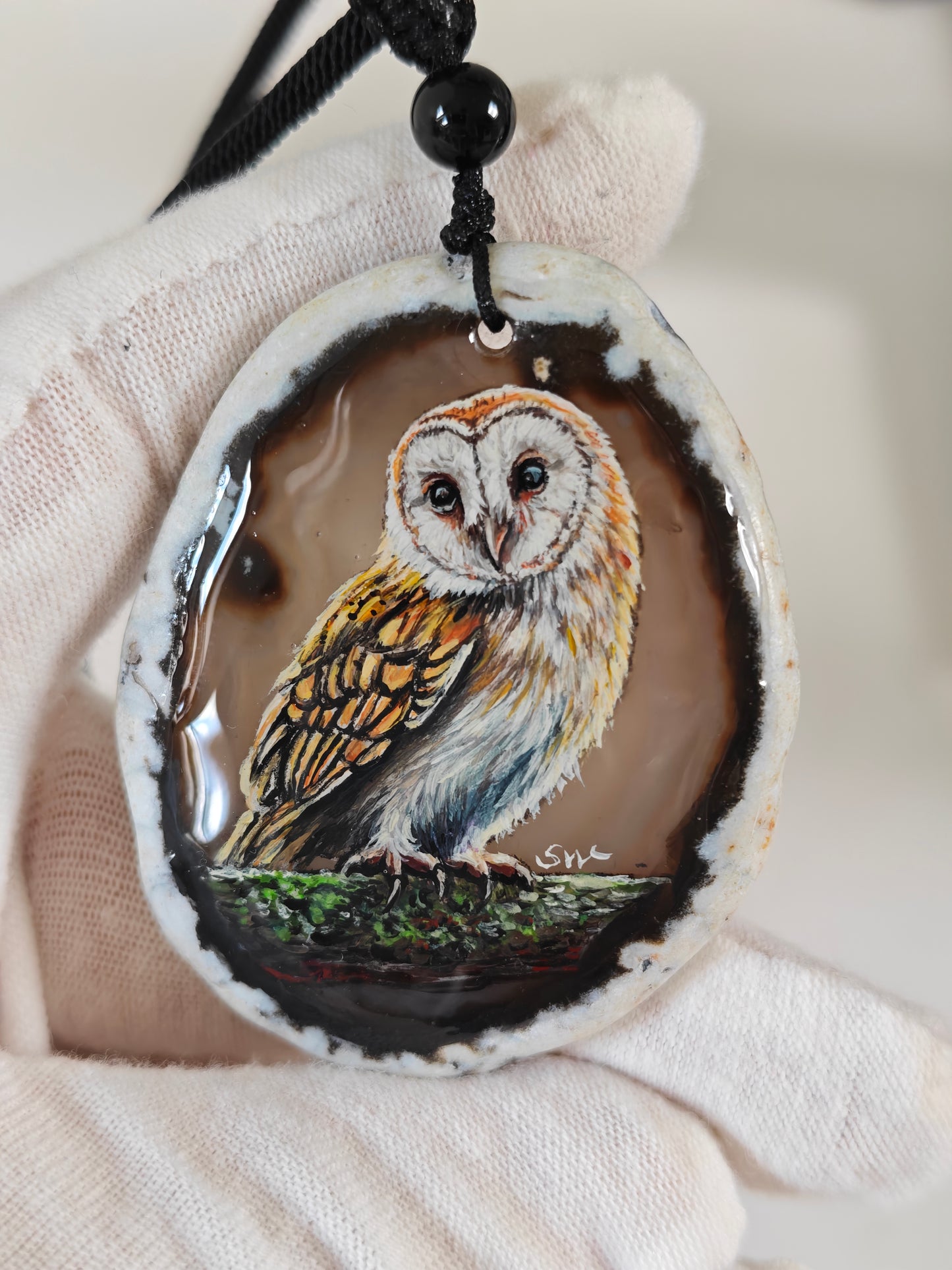 Einzigartige Anhänger /der Eule/Achat/Hand bemalt Juwelen und tragbare Kunst /Natur Schmuck