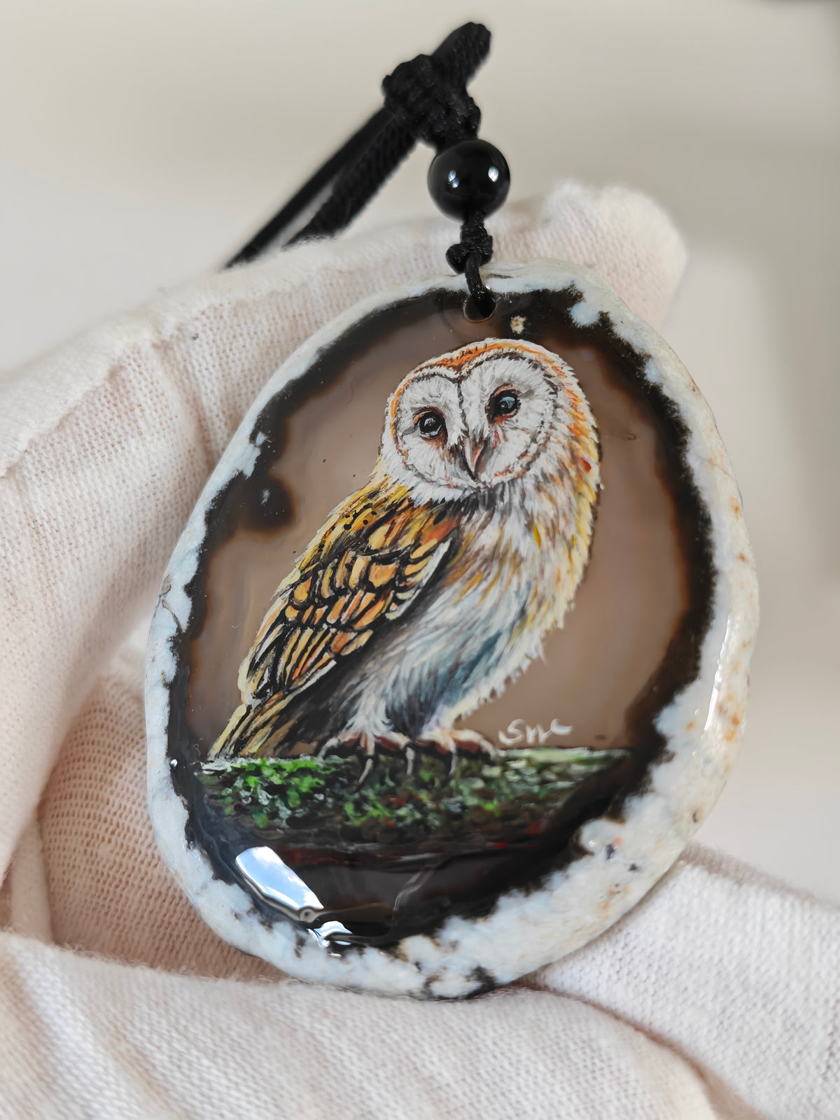 Einzigartige Anhänger /der Eule/Achat/Hand bemalt Juwelen und tragbare Kunst /Natur Schmuck