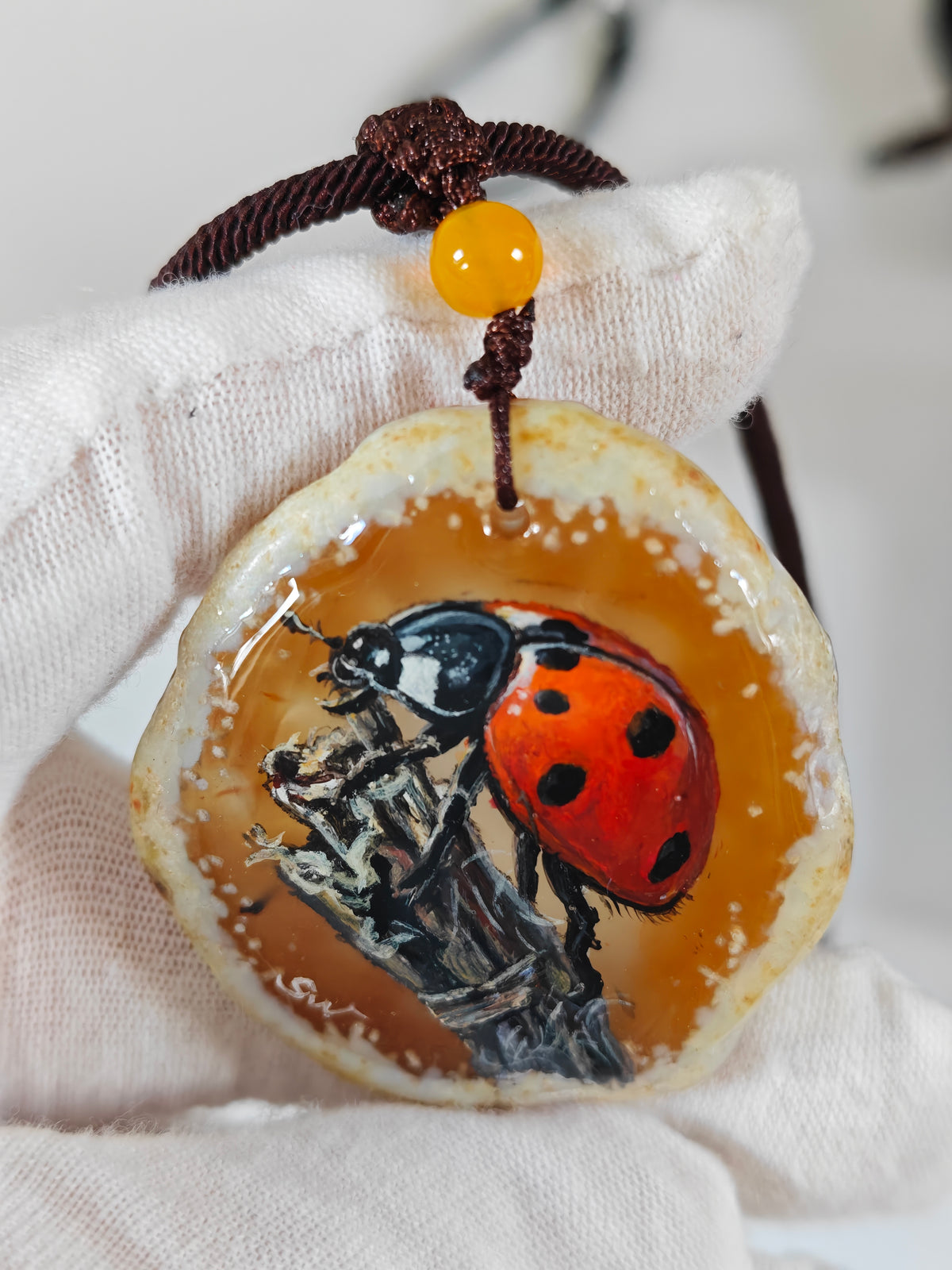 Einzigartige Anhänger /Marienkäfer/Achat/Hand bemalt Juwelen und tragbare Kunst /Natur Schmuck