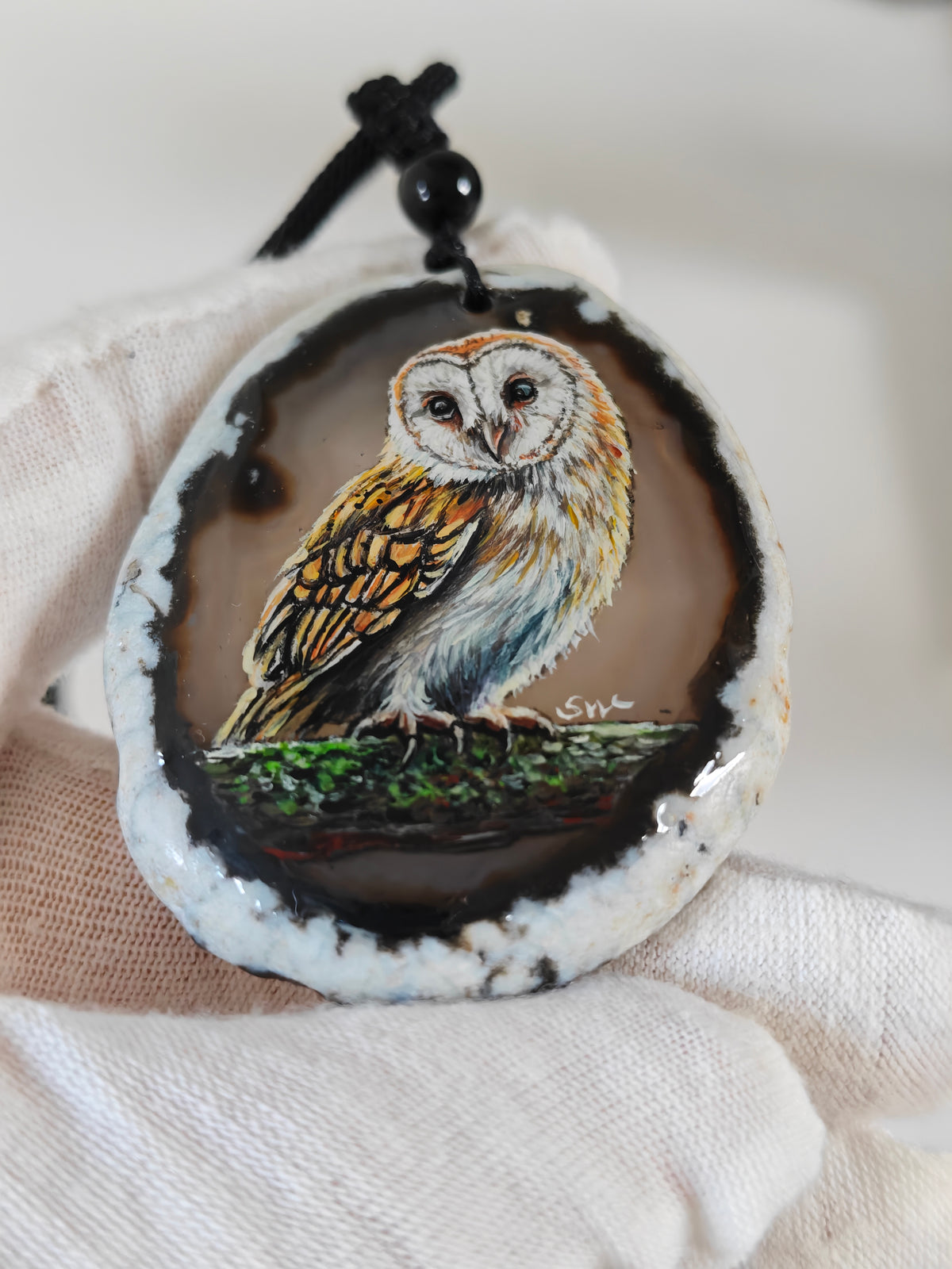 Einzigartige Anhänger /der Eule/Achat/Hand bemalt Juwelen und tragbare Kunst /Natur Schmuck