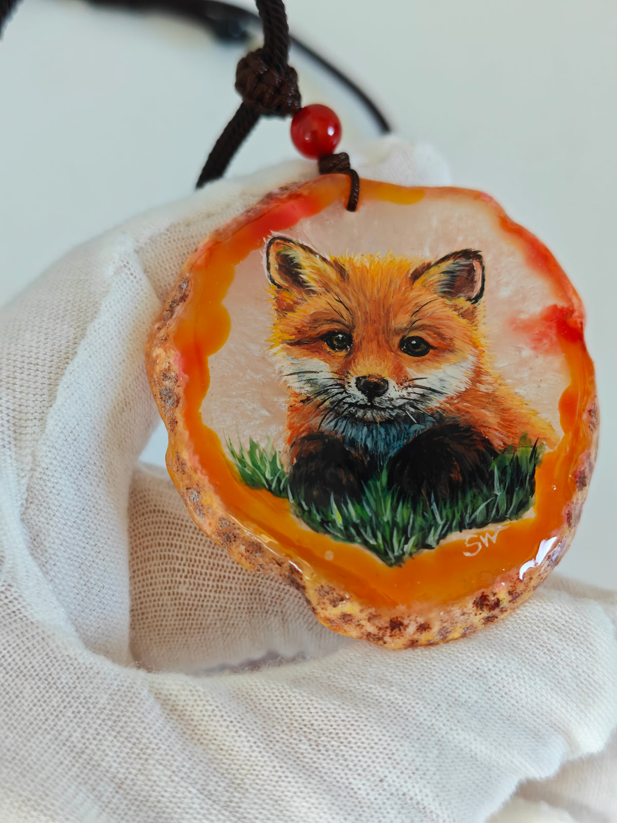 Einzigartige Anhänger /der Fuchs/Achat/Hand bemalt Juwelen und tragbare Kunst /Natur Schmuck
