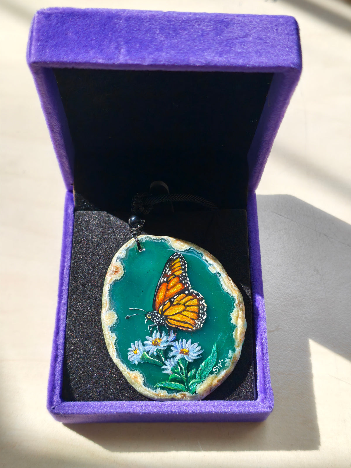 Einzigartige Anhänger /der Schmetterling/Achat/Hand bemalt Juwelen und tragbare Kunst /Natur Schmuck