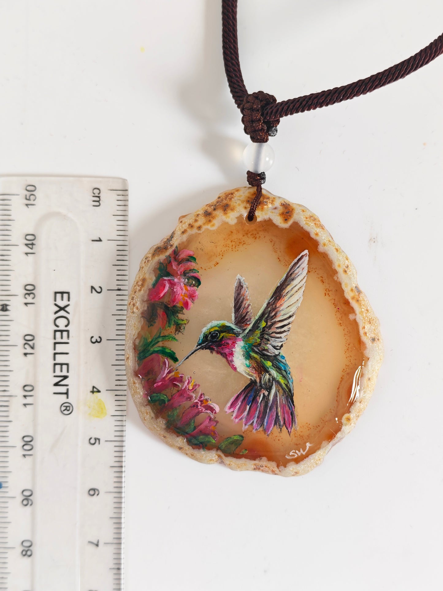 Einzigartige Anhänger /Der Kolibri/Achat/Hand bemalt Juwelen und tragbare Kunst /Natur Schmuck