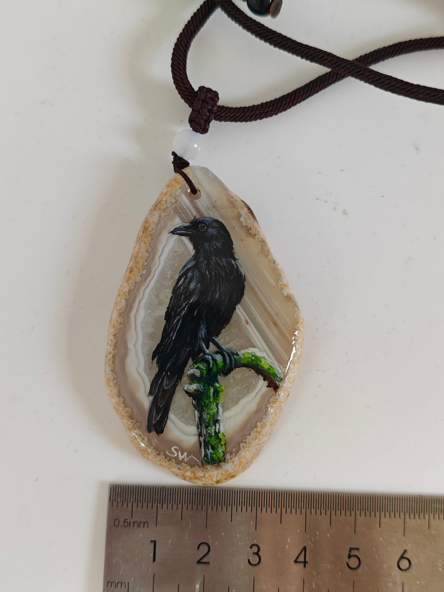 Einzigartige Anhänger der schwarze Rabe/Achat/Hand bemalt Juwelen und tragbare Kunst /Natur Schmuck