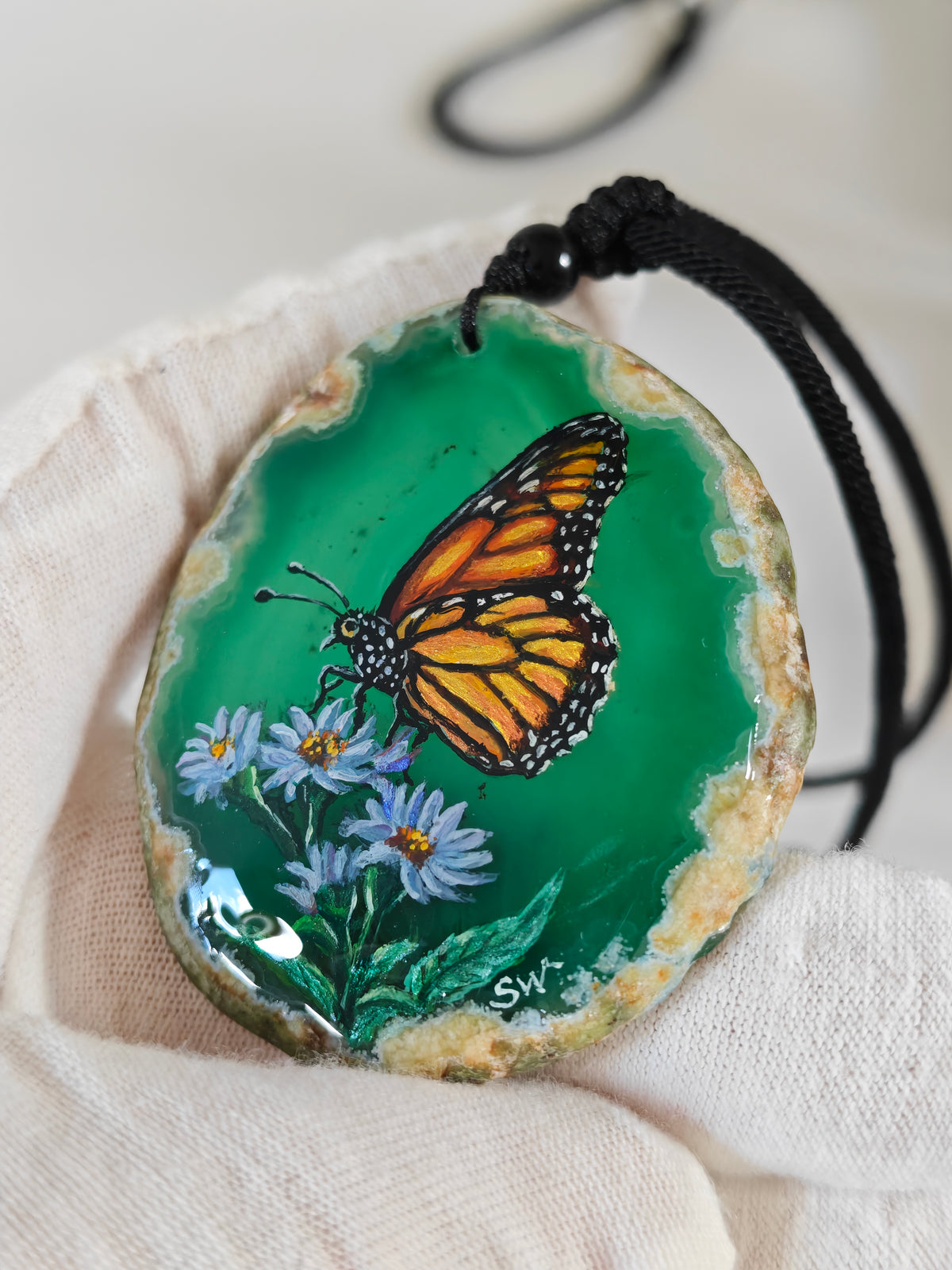 Einzigartige Anhänger /der Schmetterling/Achat/Hand bemalt Juwelen und tragbare Kunst /Natur Schmuck