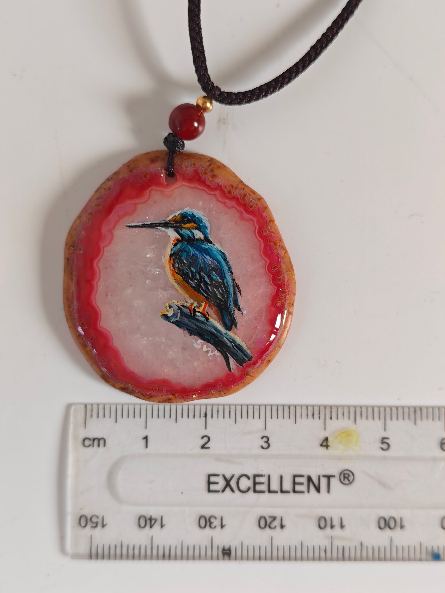 Einzigartige Anhänger /Der Eisvogel/Achat/Hand bemalt Juwelen und tragbare Kunst /Natur Schmuck