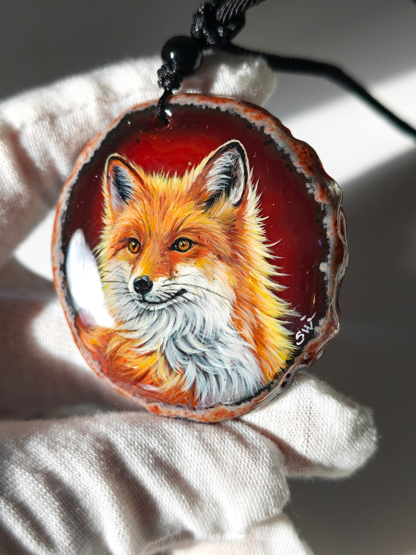 Einzigartige Anhänger /der Fuchs /Achat/Hand bemalt Juwelen und tragbare Kunst /Natur Schmuck