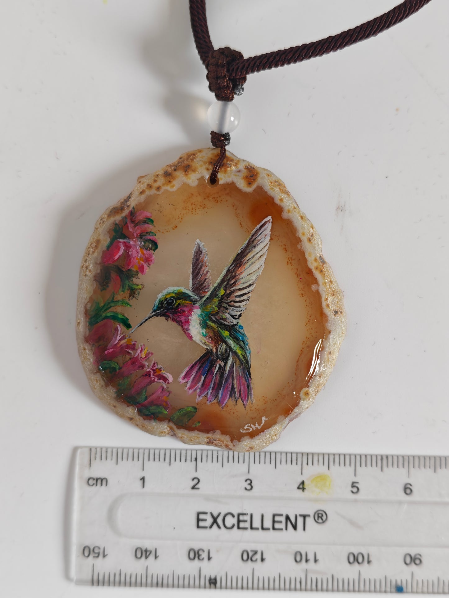 Einzigartige Anhänger /Der Kolibri/Achat/Hand bemalt Juwelen und tragbare Kunst /Natur Schmuck