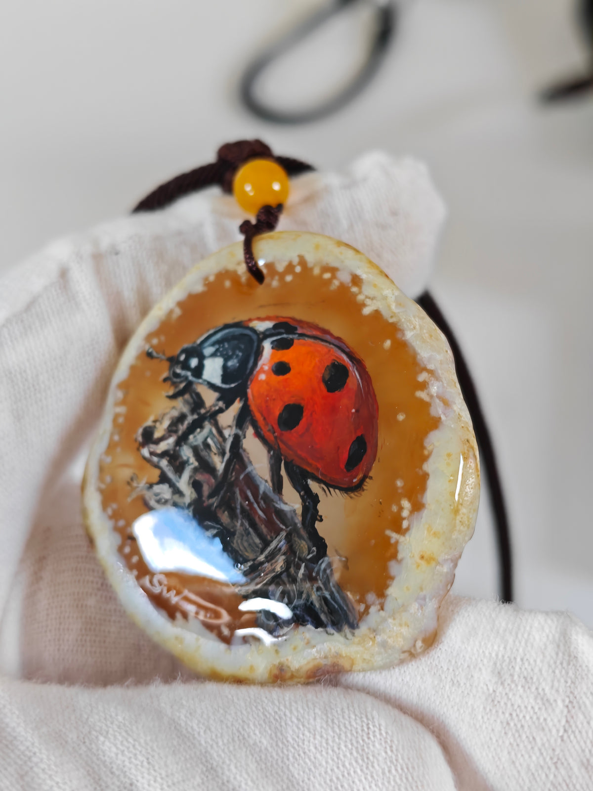 Einzigartige Anhänger /Marienkäfer/Achat/Hand bemalt Juwelen und tragbare Kunst /Natur Schmuck