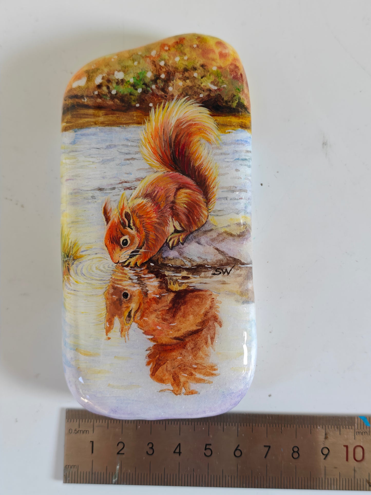 Einzigartig handbemalte Stein/das Eichhörnchen /inklusive Tischstaffele