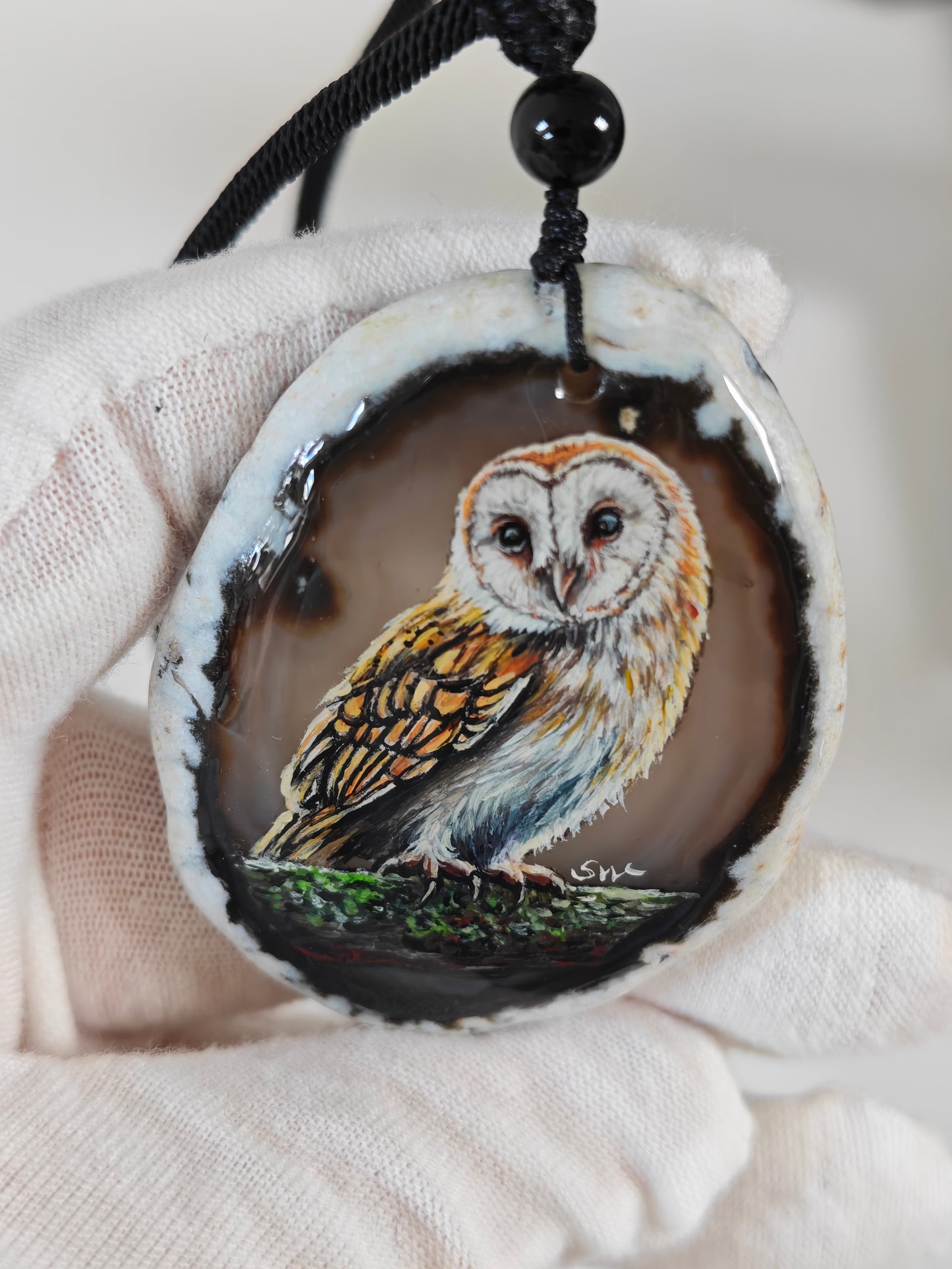 Einzigartige Anhänger /der Eule/Achat/Hand bemalt Juwelen und tragbare Kunst /Natur Schmuck